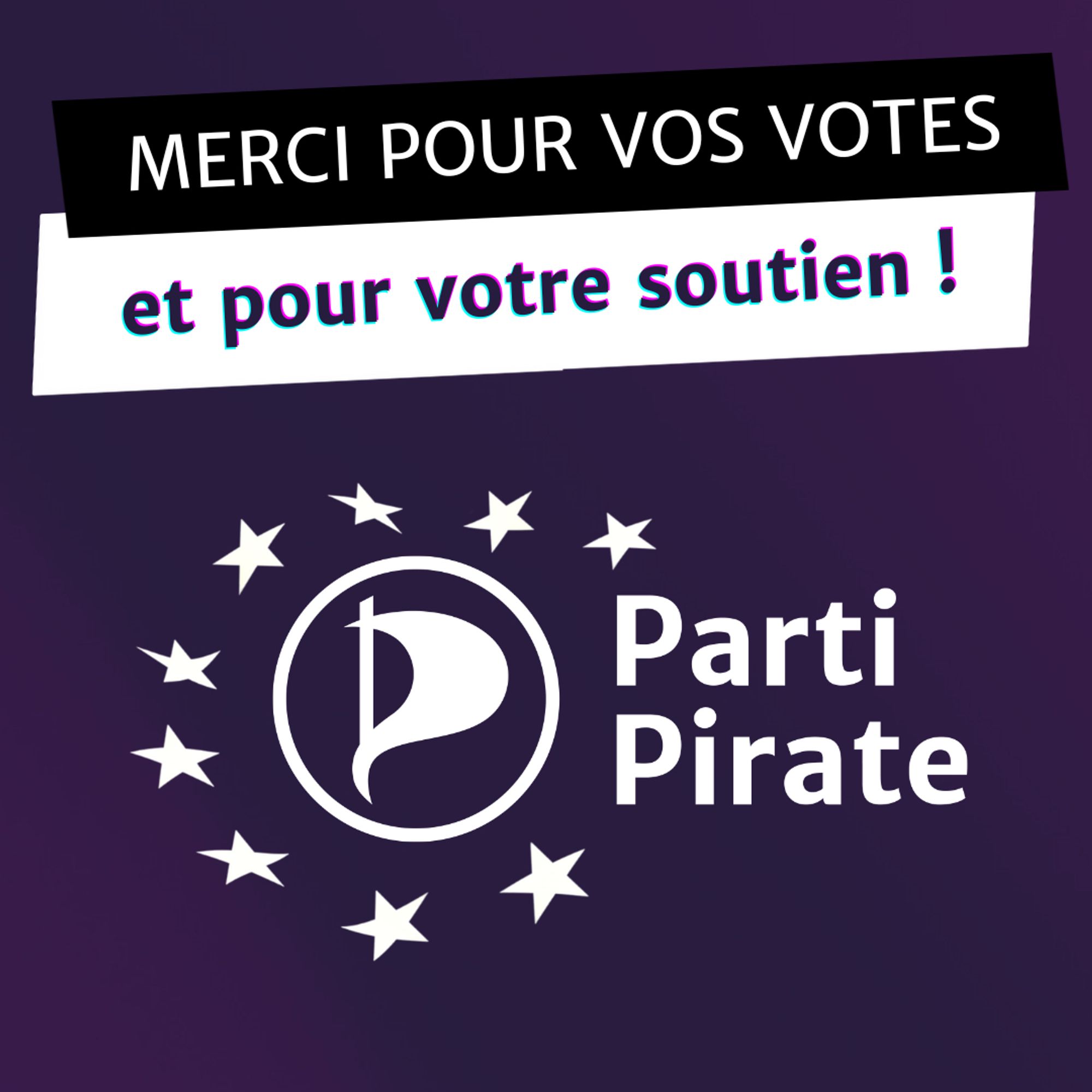 Merci pour vos votes et pour votre soutien, logo parti pirate