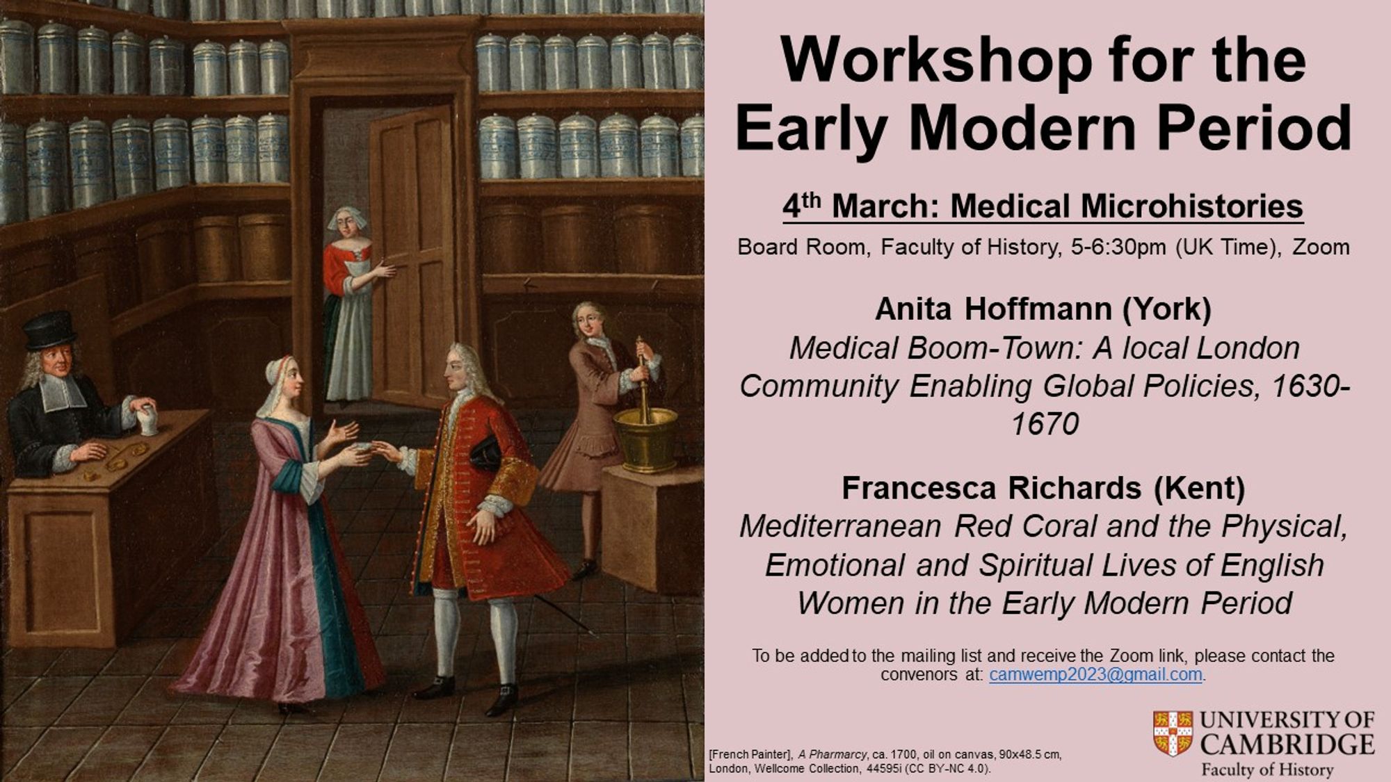 Advertisement for WEMP's next session on Medical Microhistories of early modern England on 4th March, 5-6:30 pm, hybrid