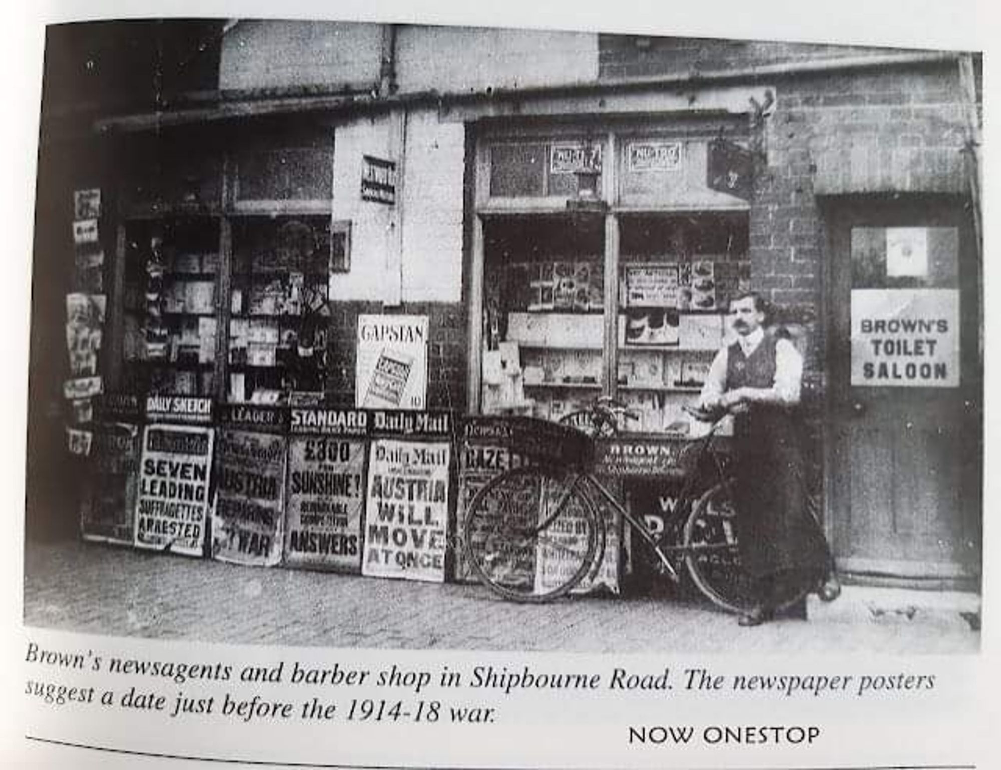 Brown's newsagents and barber shop on Shipbourne Road in Tonbridge c.1914