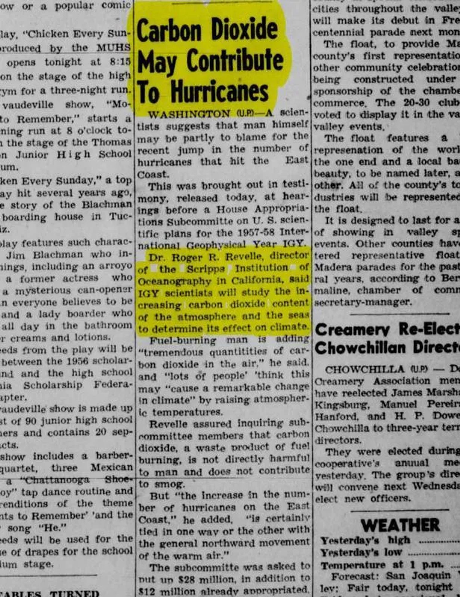 March 15, 1956: Carbon Dioxide May Contribute To Hurricanes