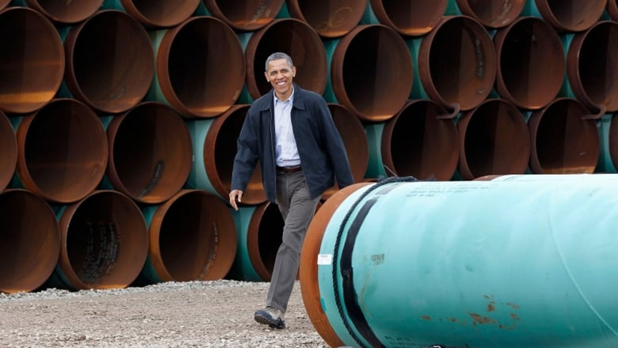 Barack Obama announcing approval of the southern leg of the TransCanada Keystone XL pipeline, 2012. Pablo Martinez Monsivais/Associated Press