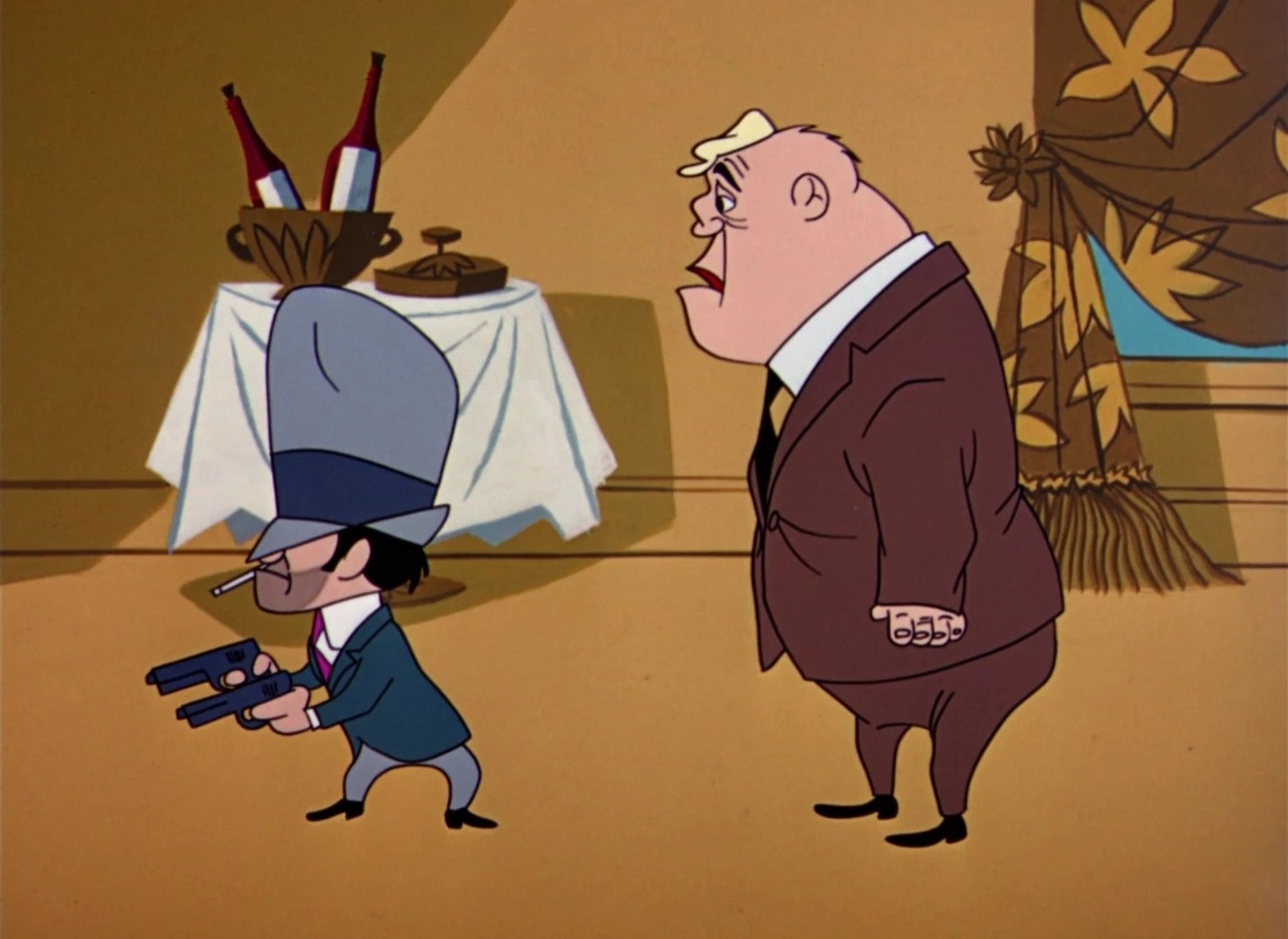 Rocky and Mugsy, the short gangster and his oafish henchman from Looney Tunes