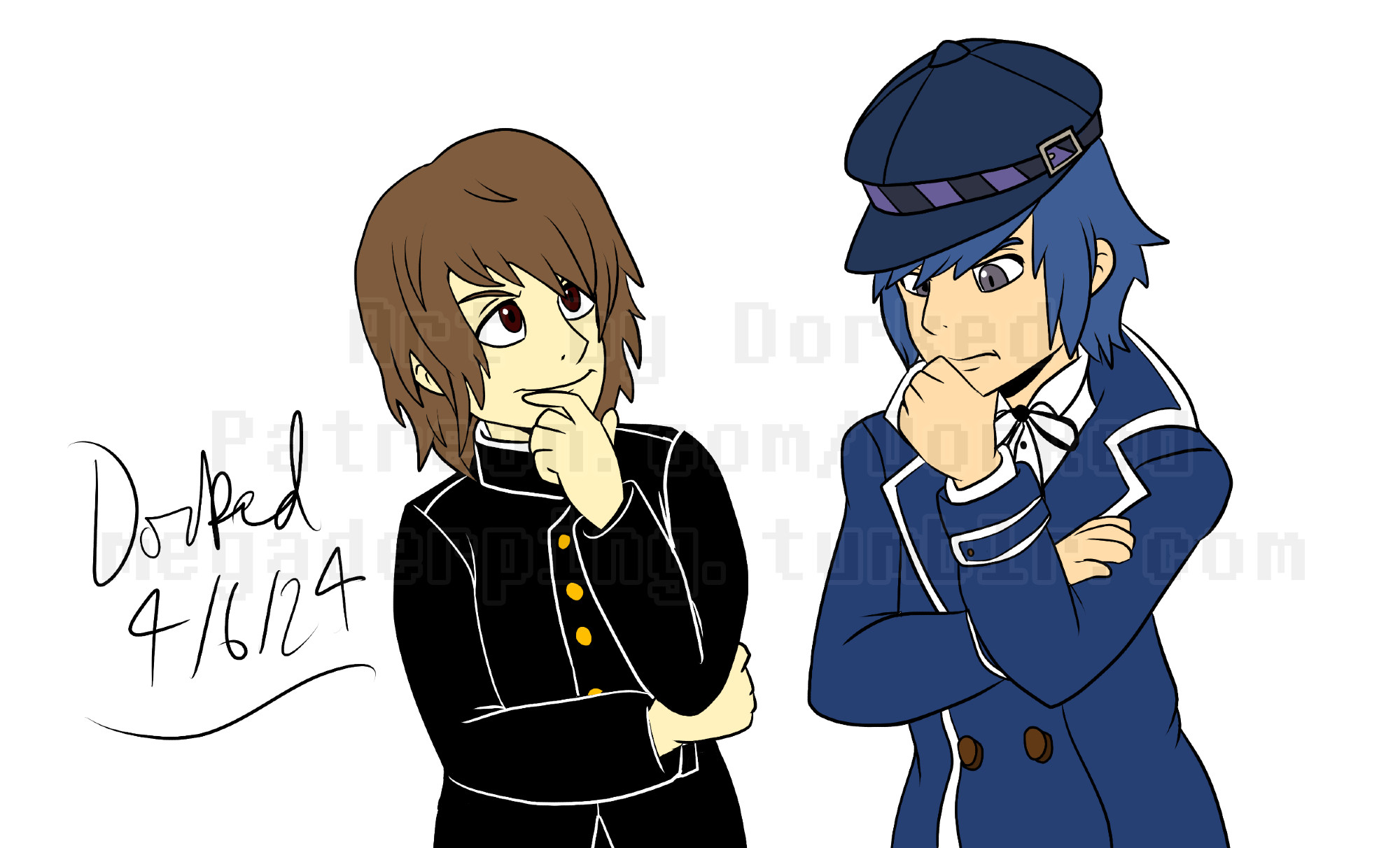 Akechi and Naoto from the P4 Akechi AU, The Crow Cries at Midnight.