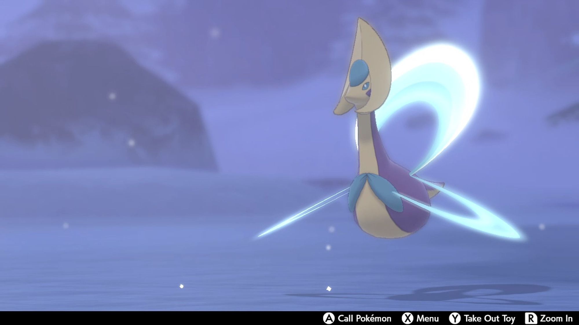 Pokemon Sword screenshot of Cresselia at the players camp