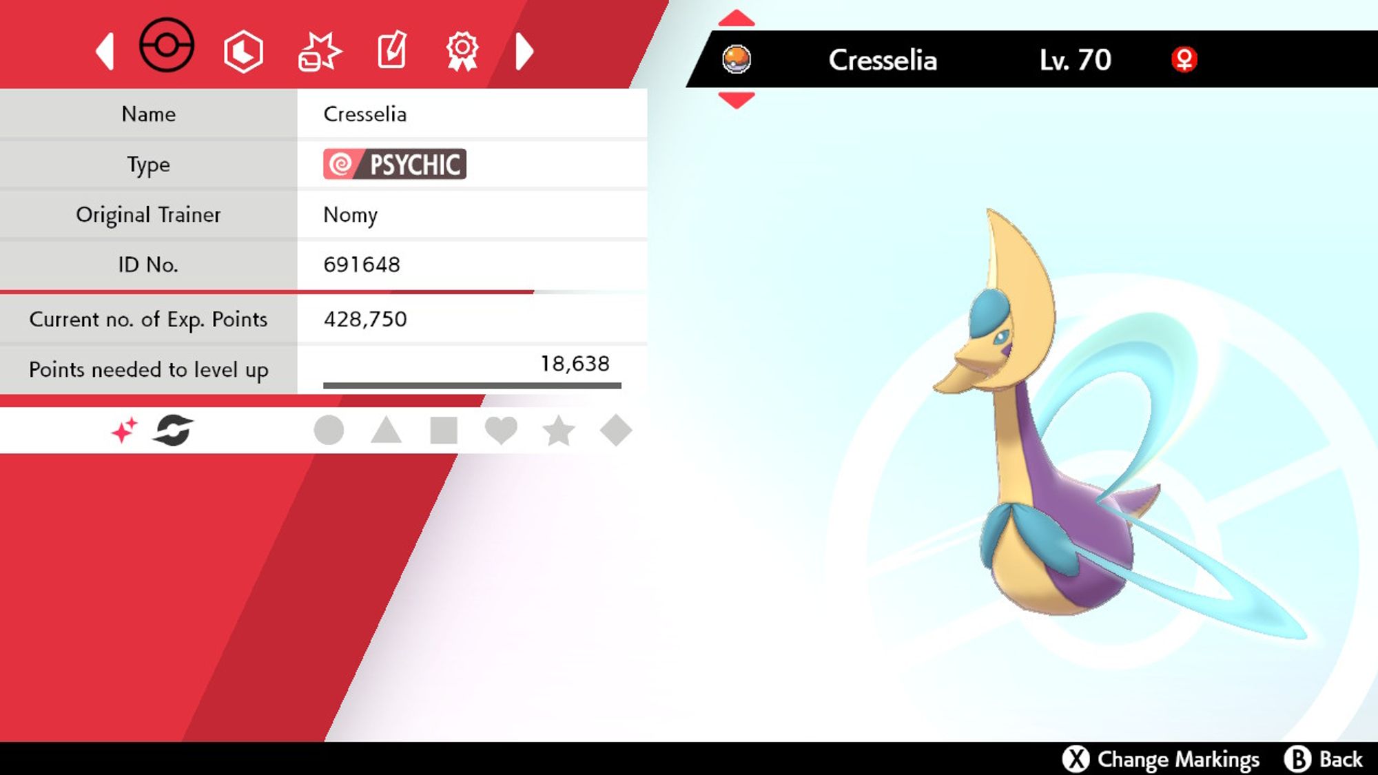 Screenshot of Cresselia's info from Pokemon Sword