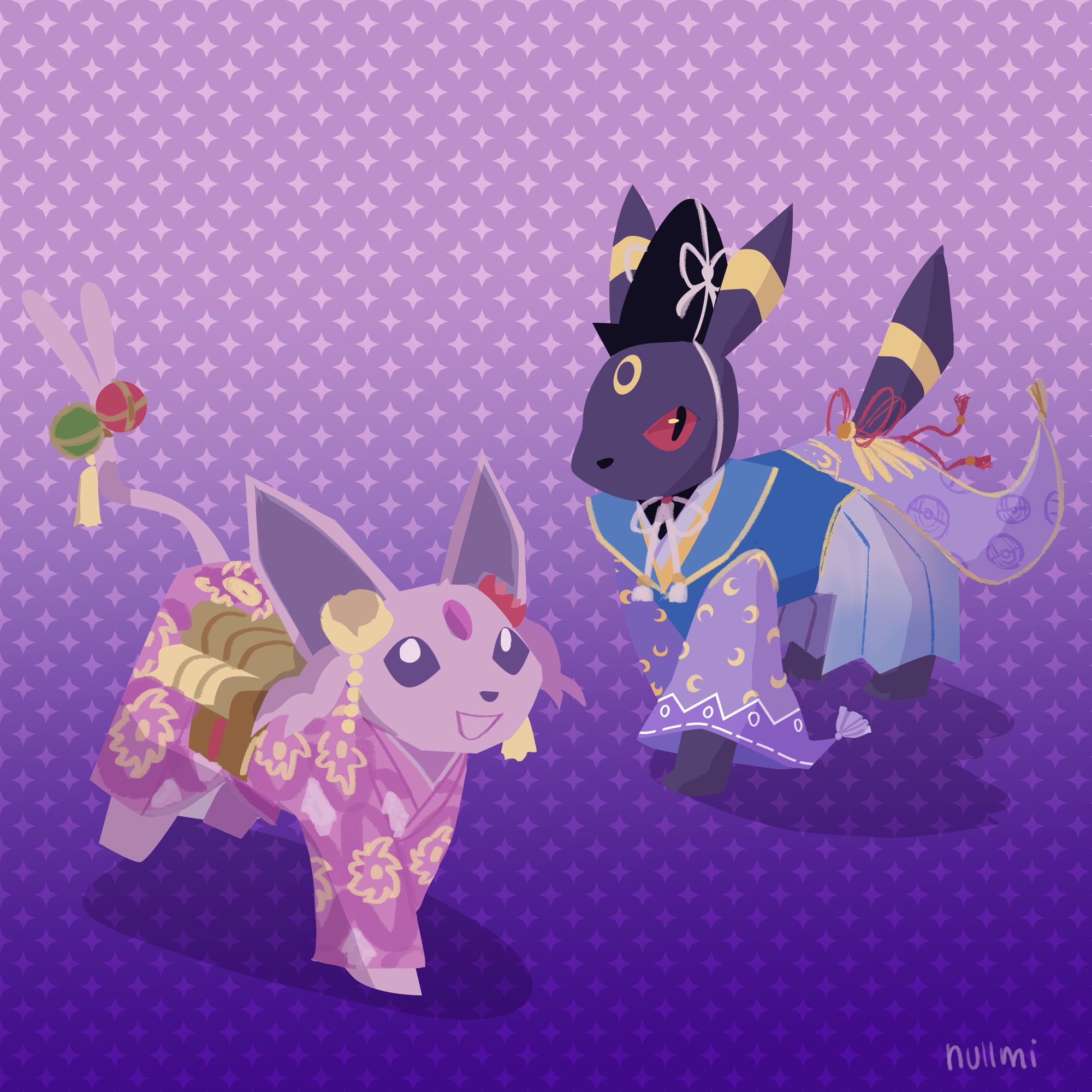 Digital art of Esepon's and Umbreon's Pokemon Unite Halowear