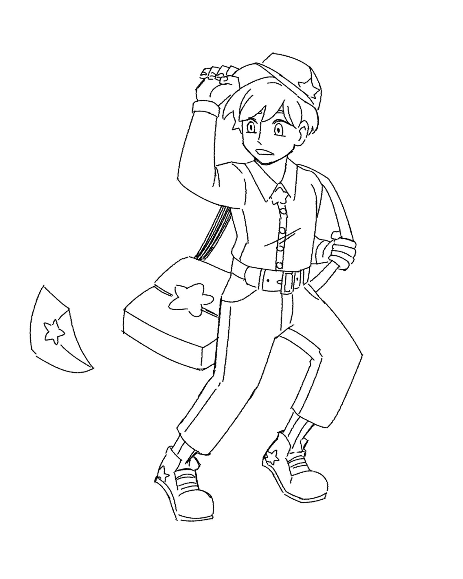 lineart of a mail-delivery oc