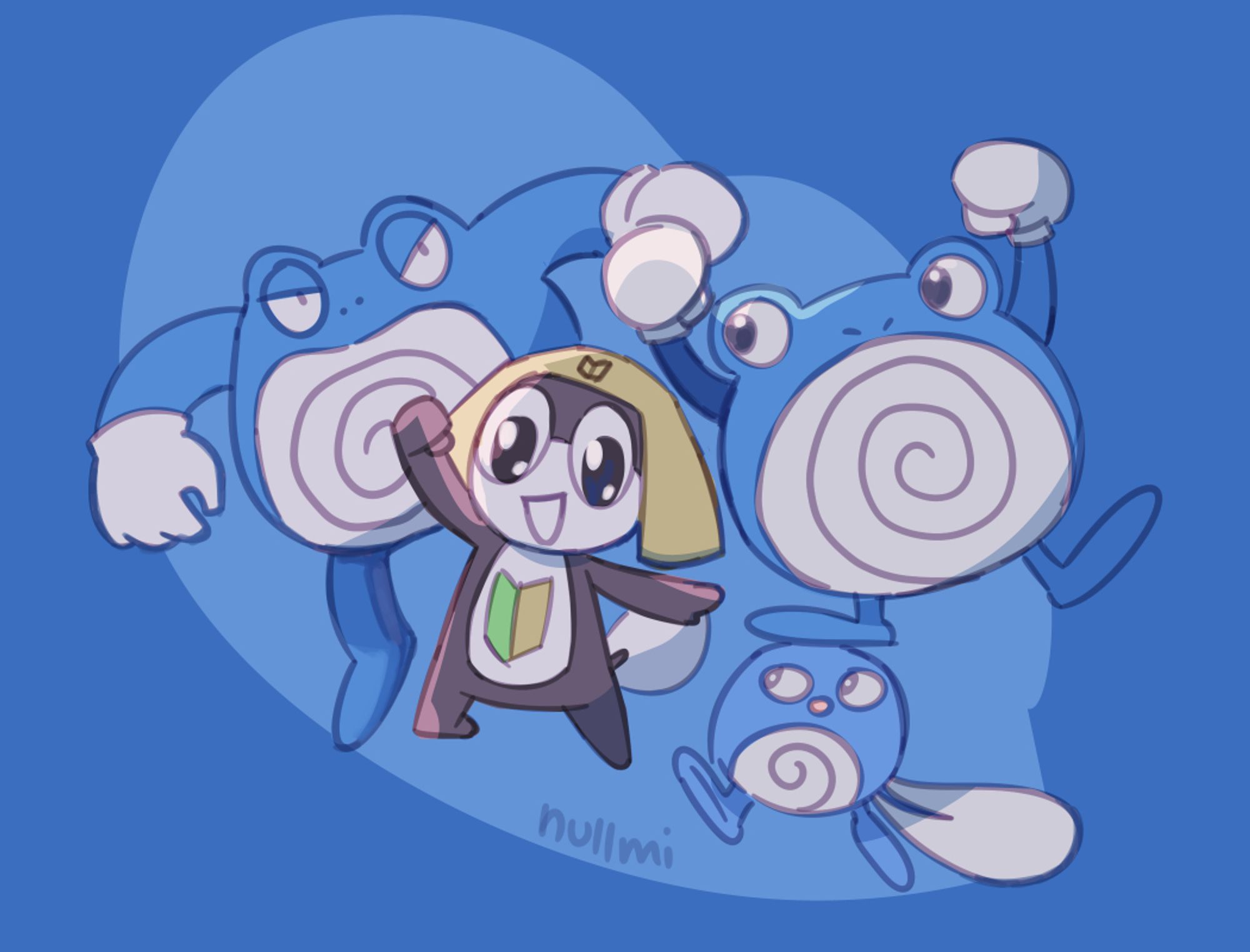 Digital art of Tamama from Sgt. Frog with Poliwag, Politoad and Poliwhirl.