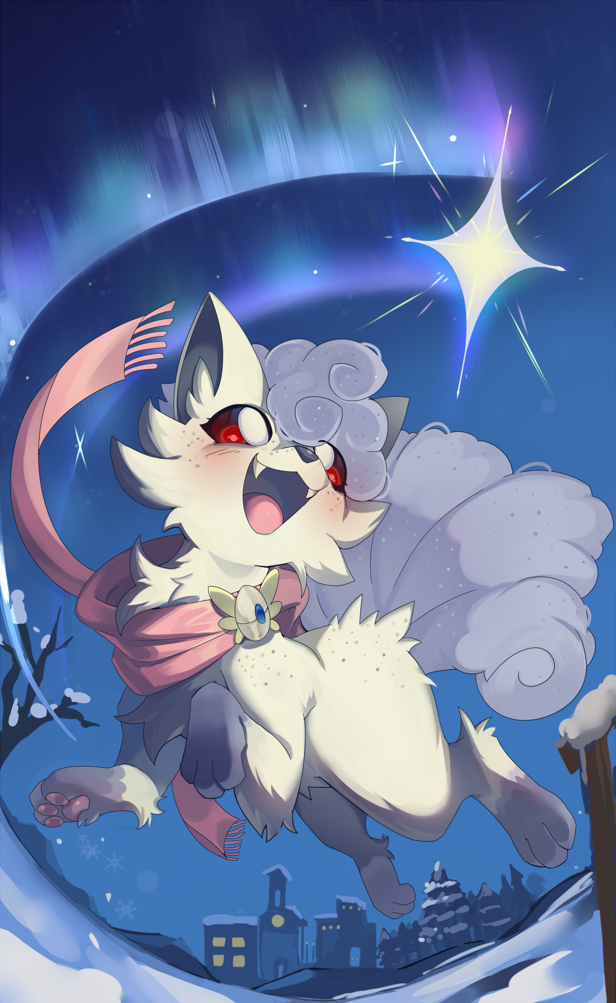 alolan vulpix looking at a pretty star