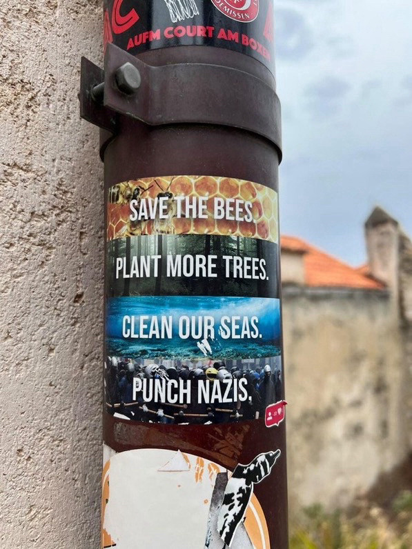 Sticker: Save the Bees
Plant more Trees
Clean our Seas
Punch Nazis