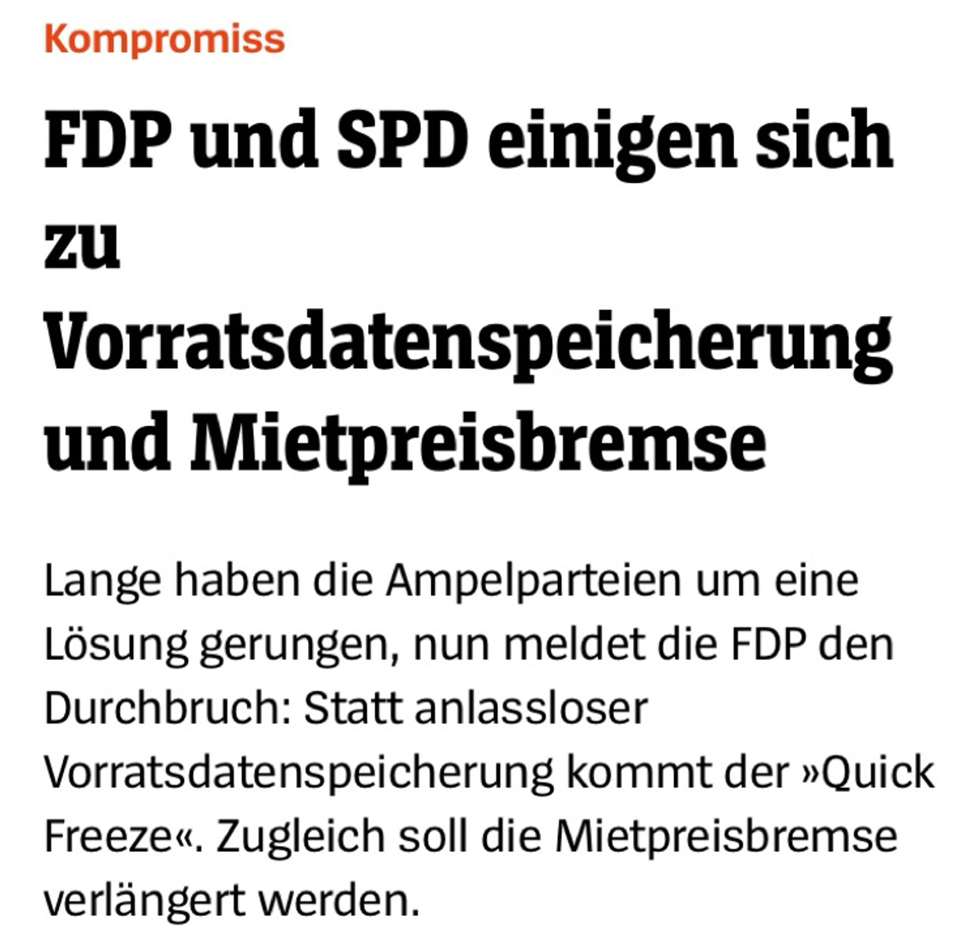 FDP und SPD einigen sich bei Vorratsdatenscheicherung und Mietpreisbremse.