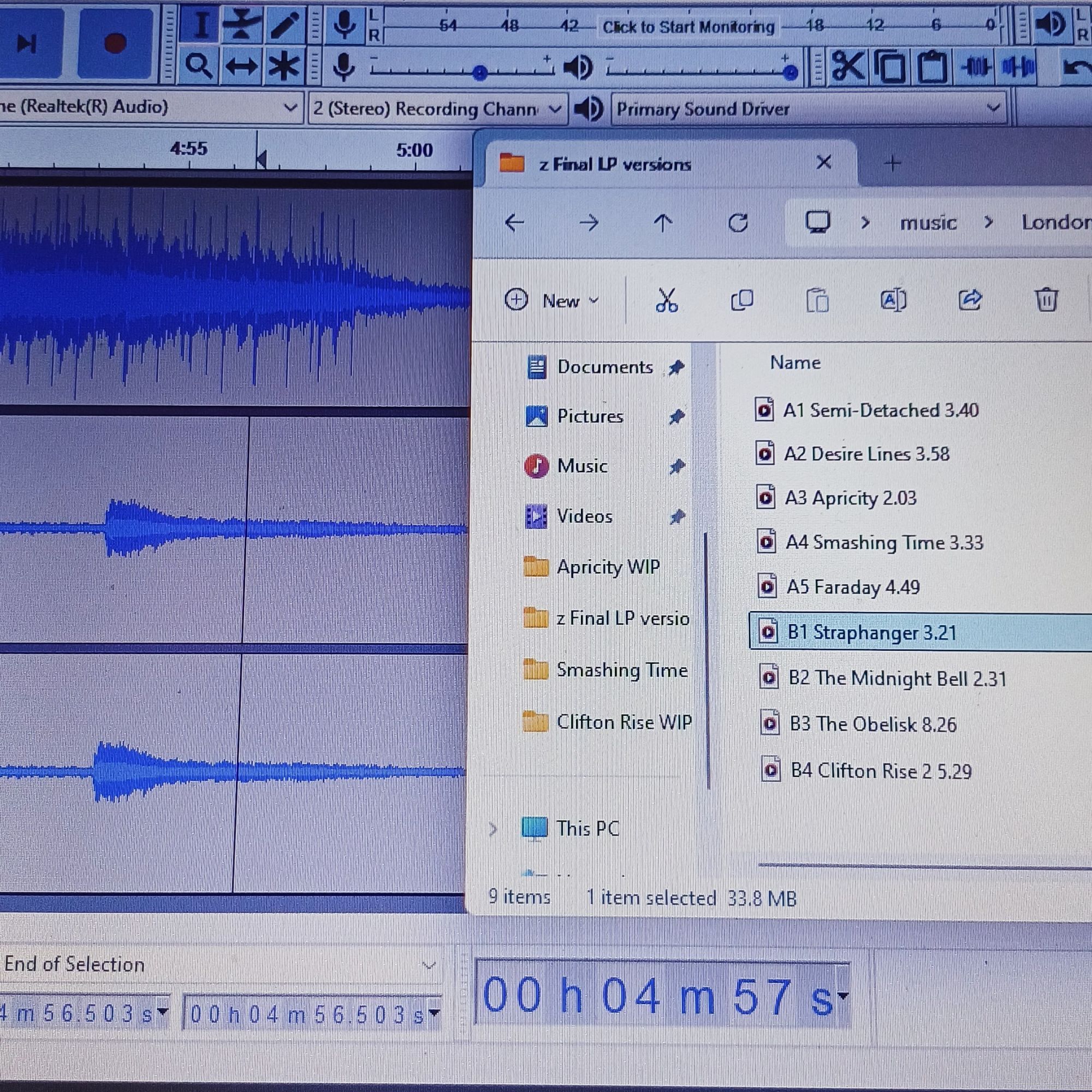 Audacity screen grab of new London Clay record