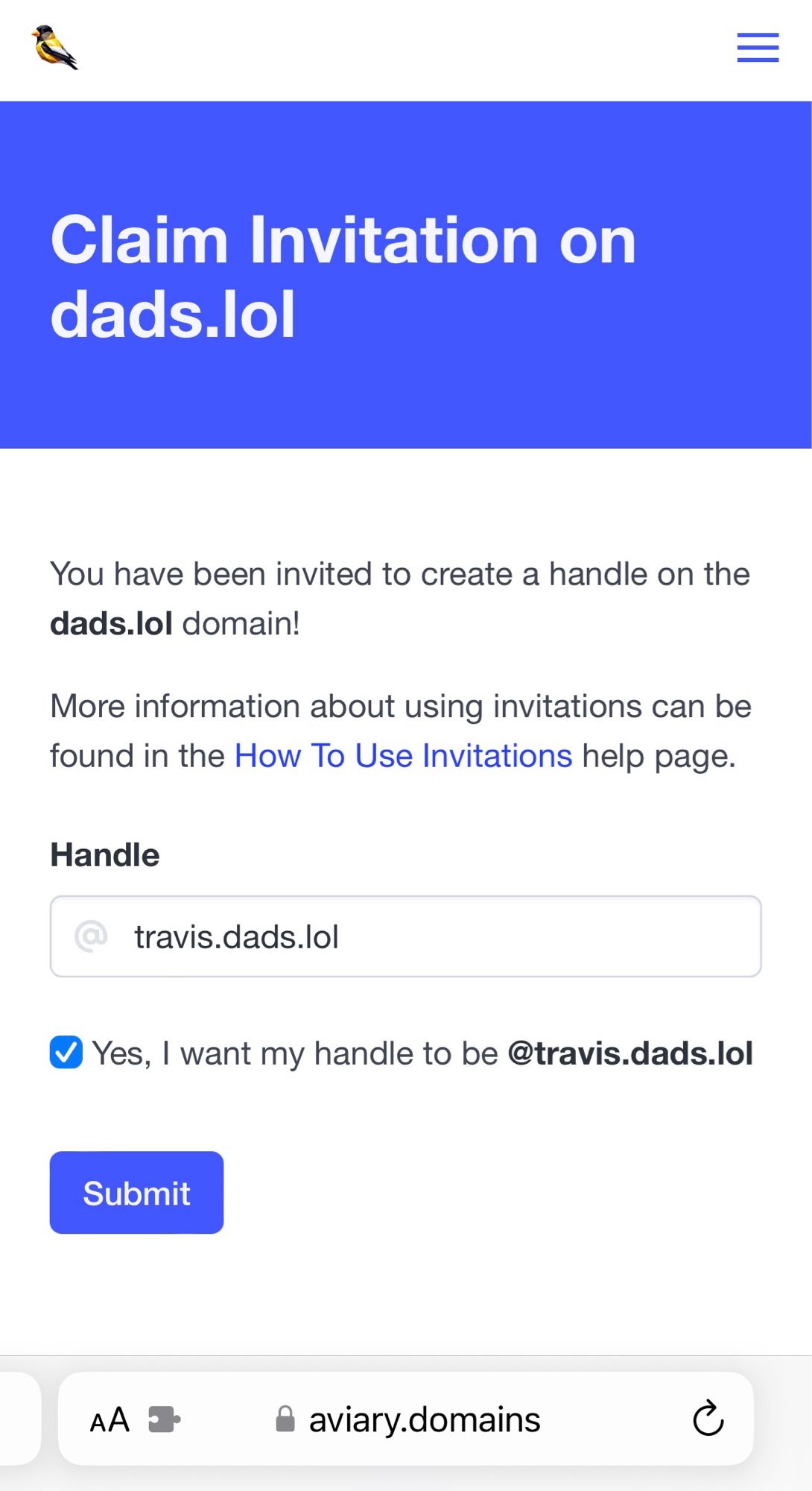 screenshot showing trying to select travis.dads.lol