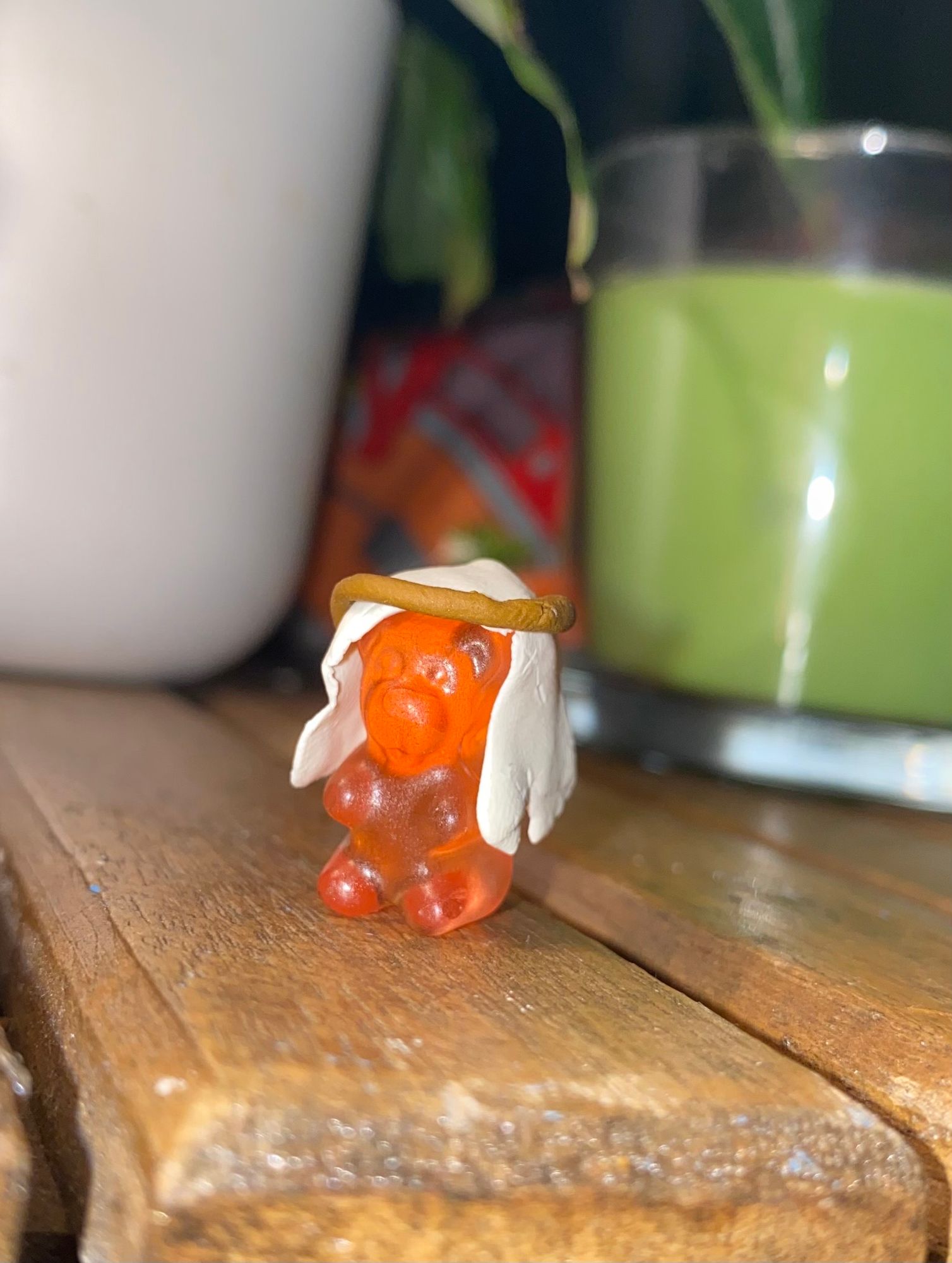 A picture of a gummy bear with those older head cloths