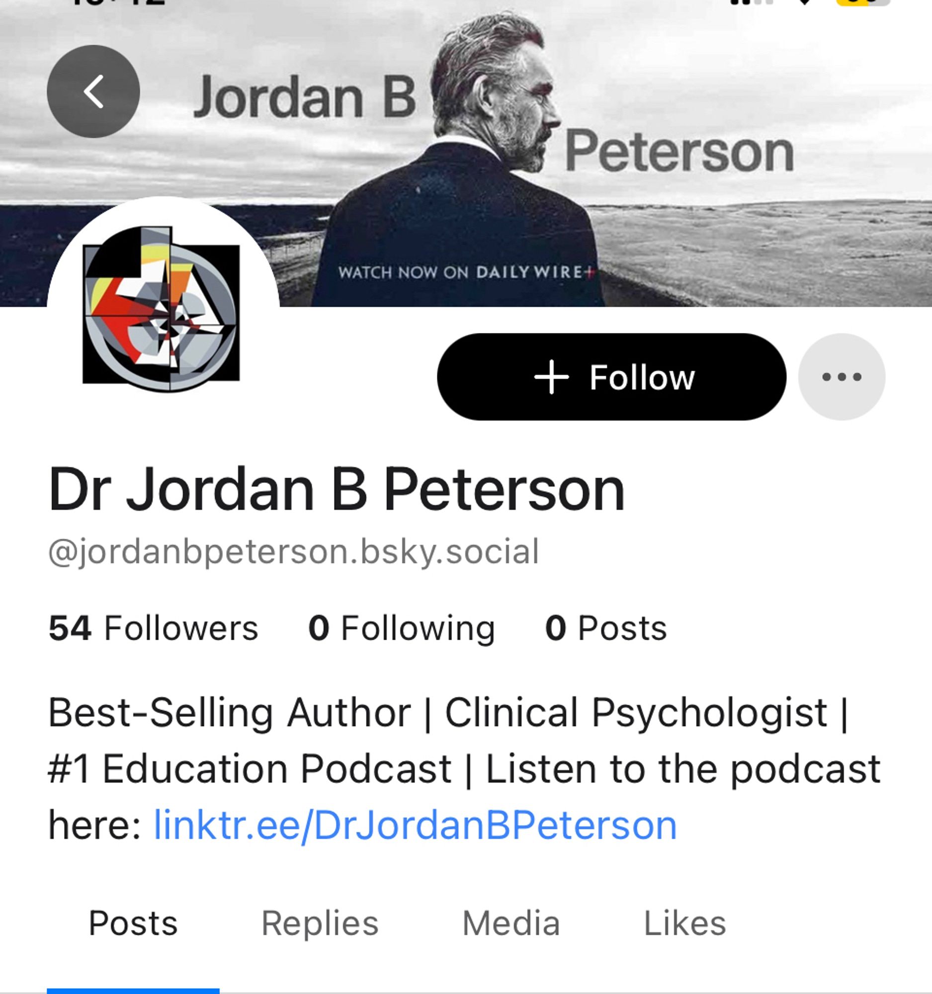 Picture of the account of Jordan peterson. He has 54 followers. It looks legit