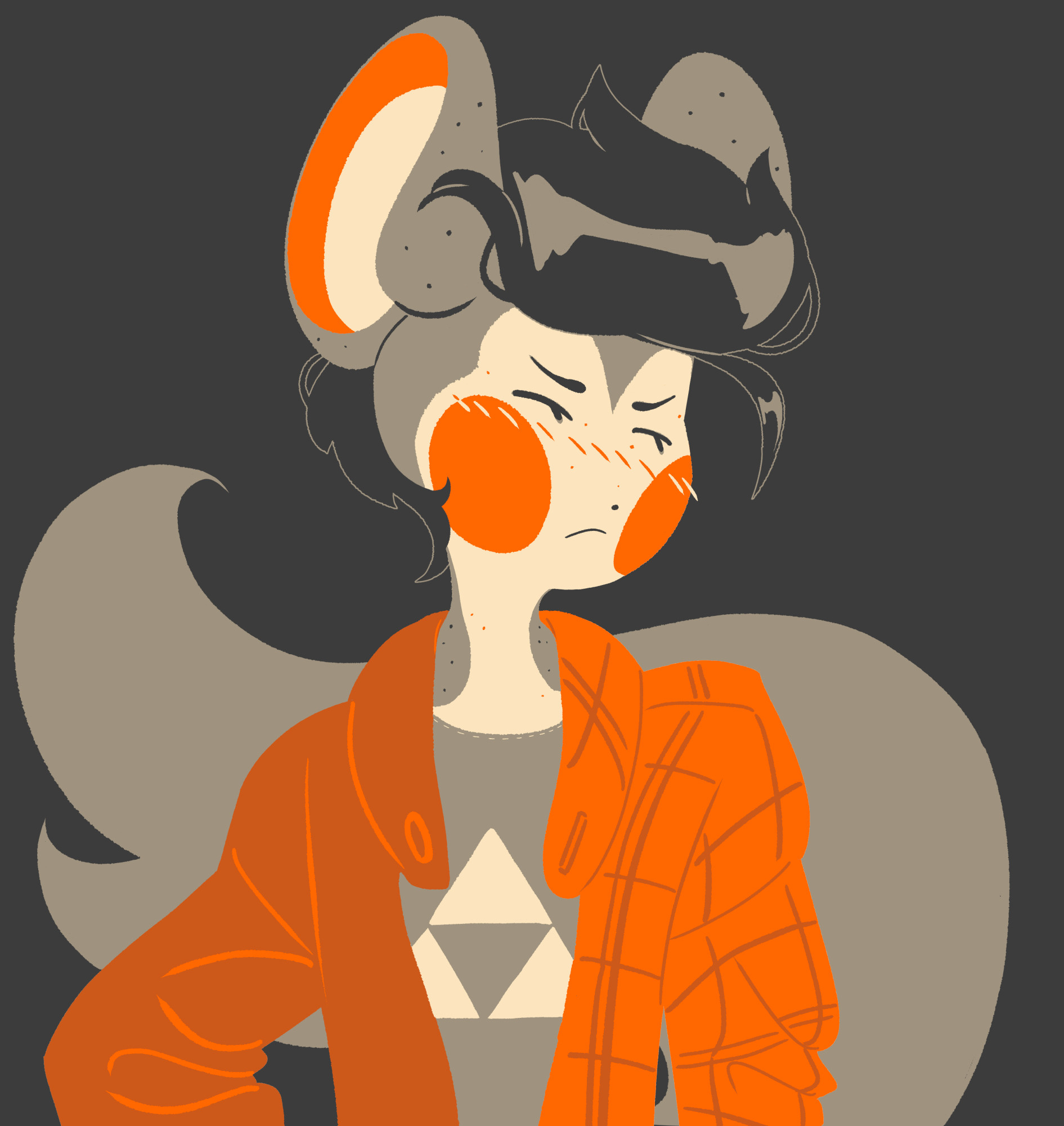 lineless digital drawing of a squirrel furry character resembling a Shiny Pokémon, Emolga, seen from the chest up, looking disgruntled but blushing lightly. the drawing is made with the Team Fortress 2 Achievement color palette