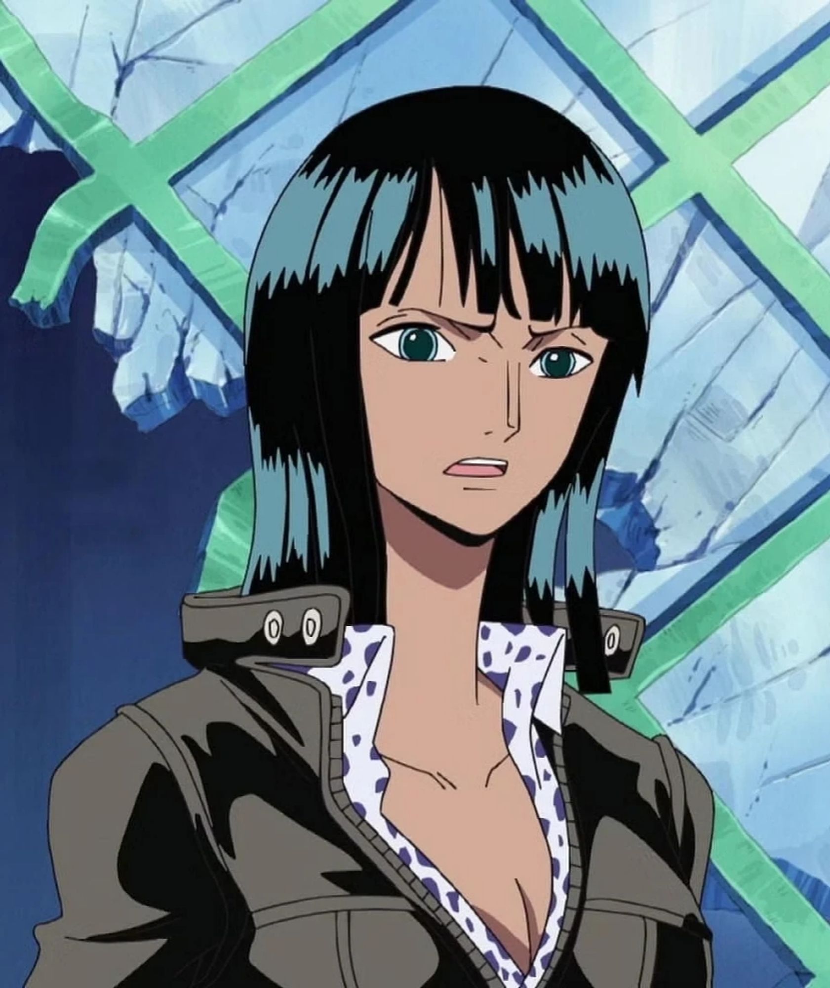 original design nico robin who has light eyes with large pupils and light brown skin