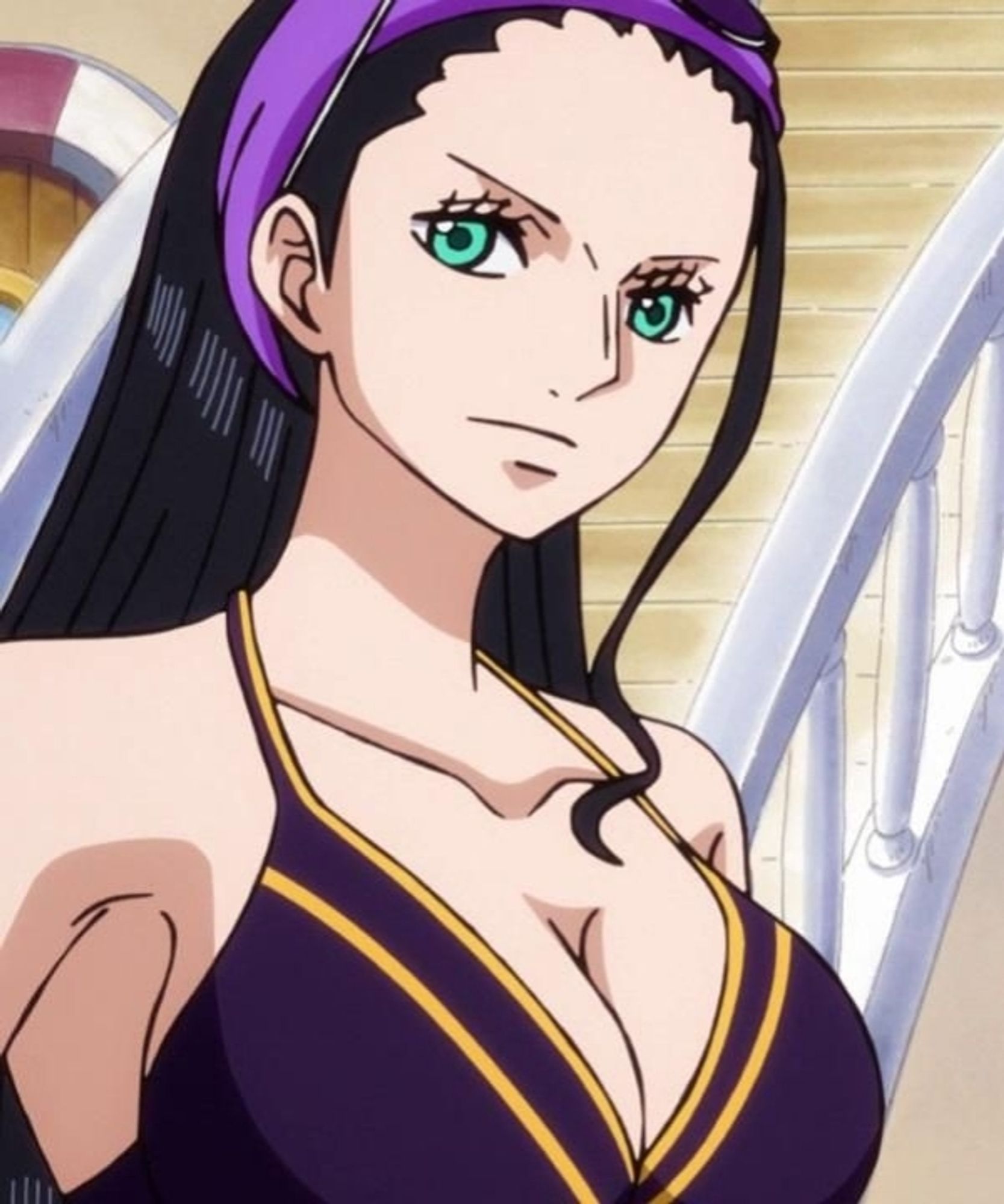 white nico robin with icy blue eyes