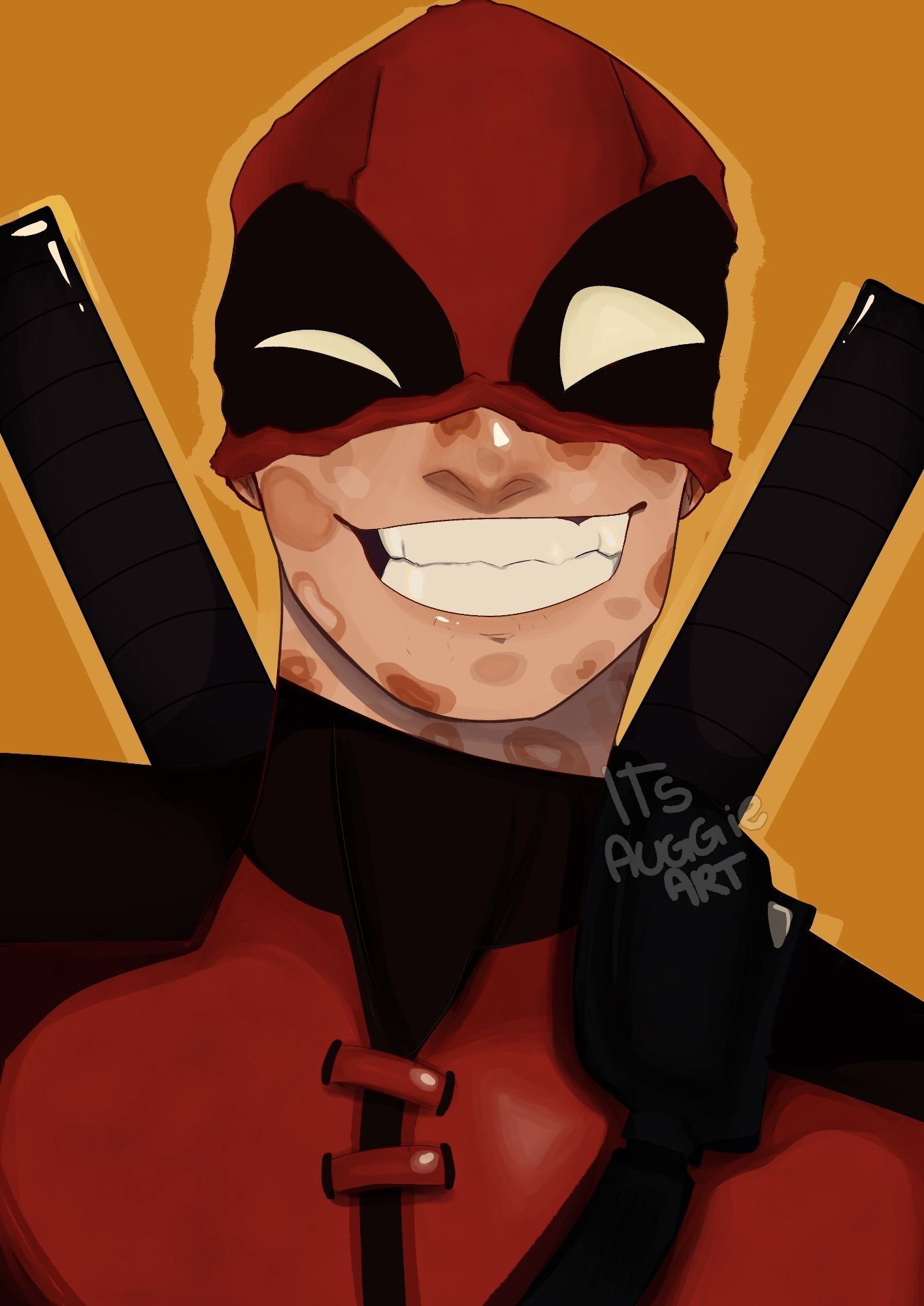 Personagem da Marvel Deadpool sorrindo