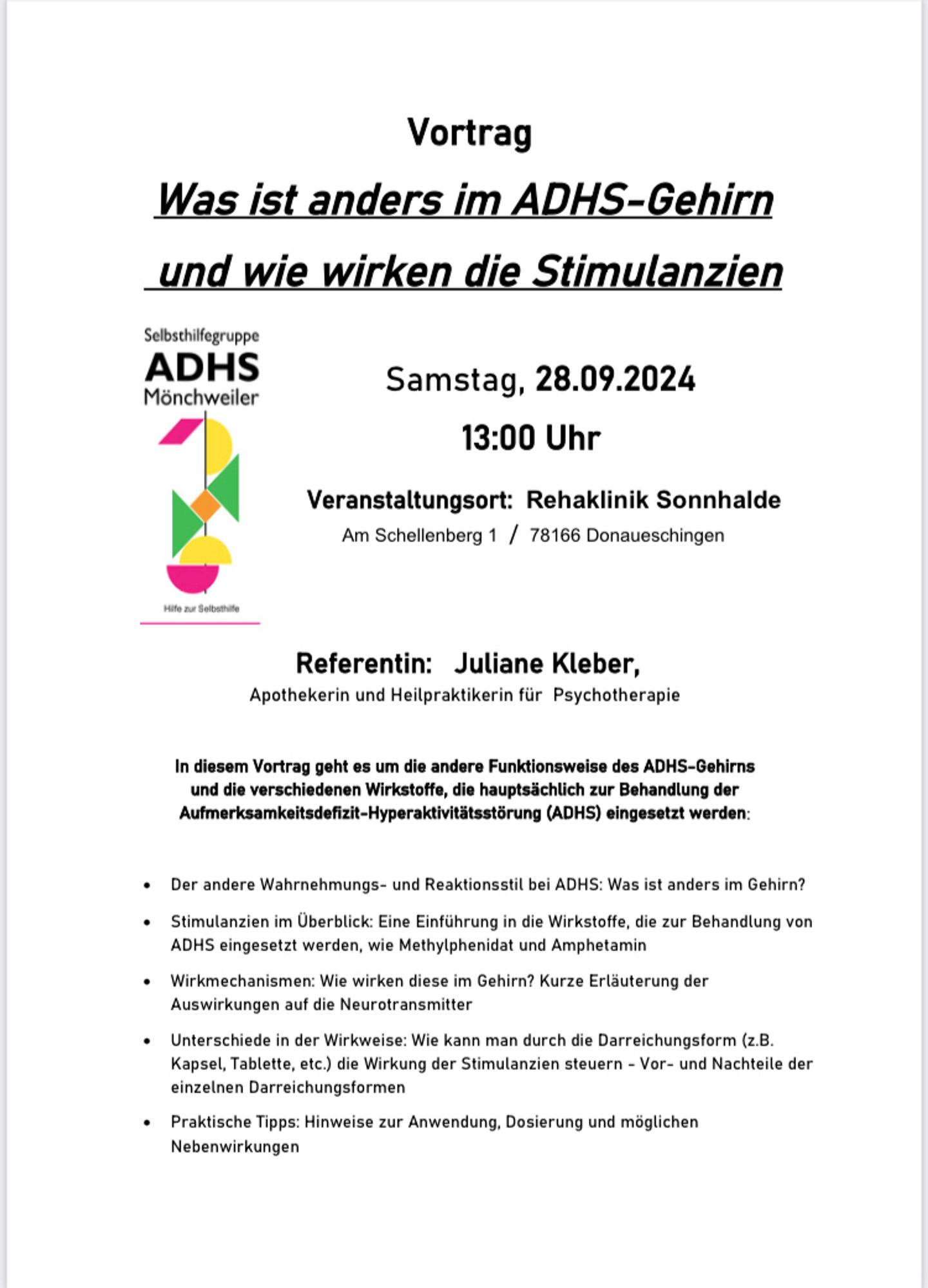 Einladung zu einem ADHS Vortrag