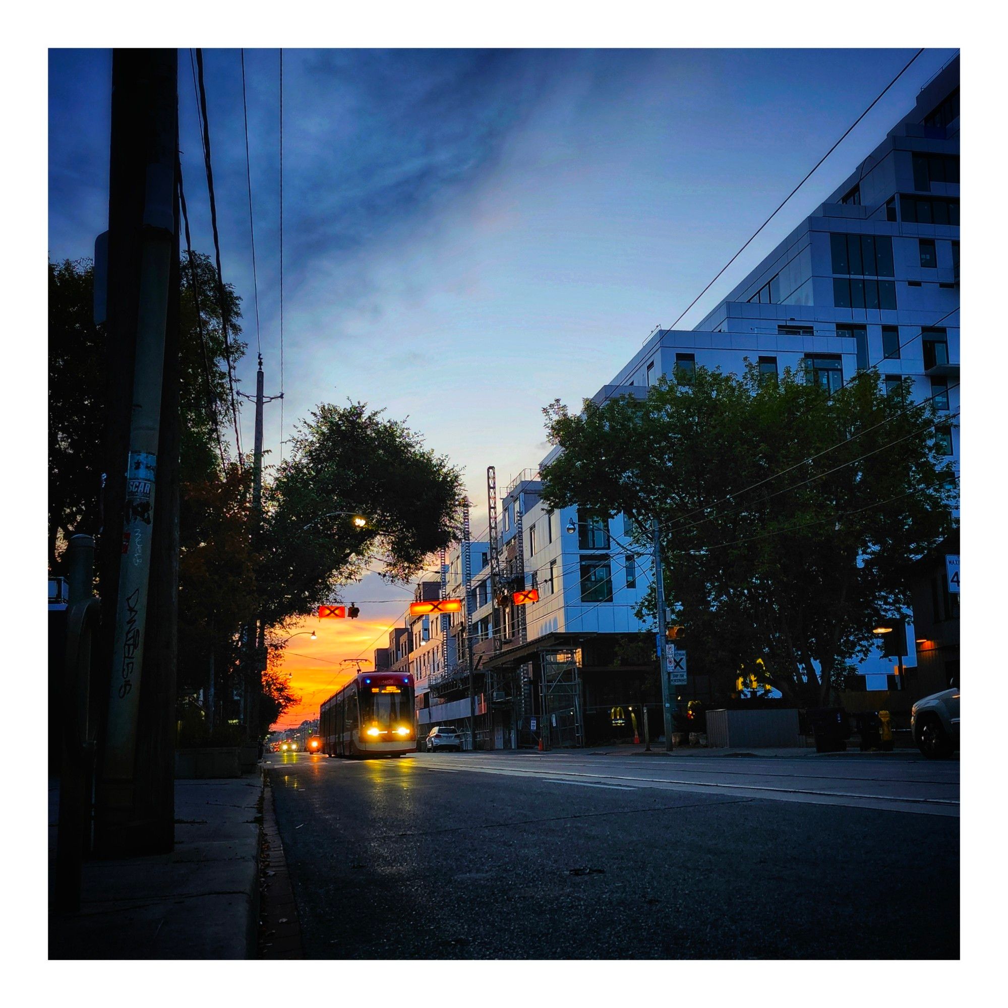 A Queen Streetcar at daybreak in Toronto Ontario