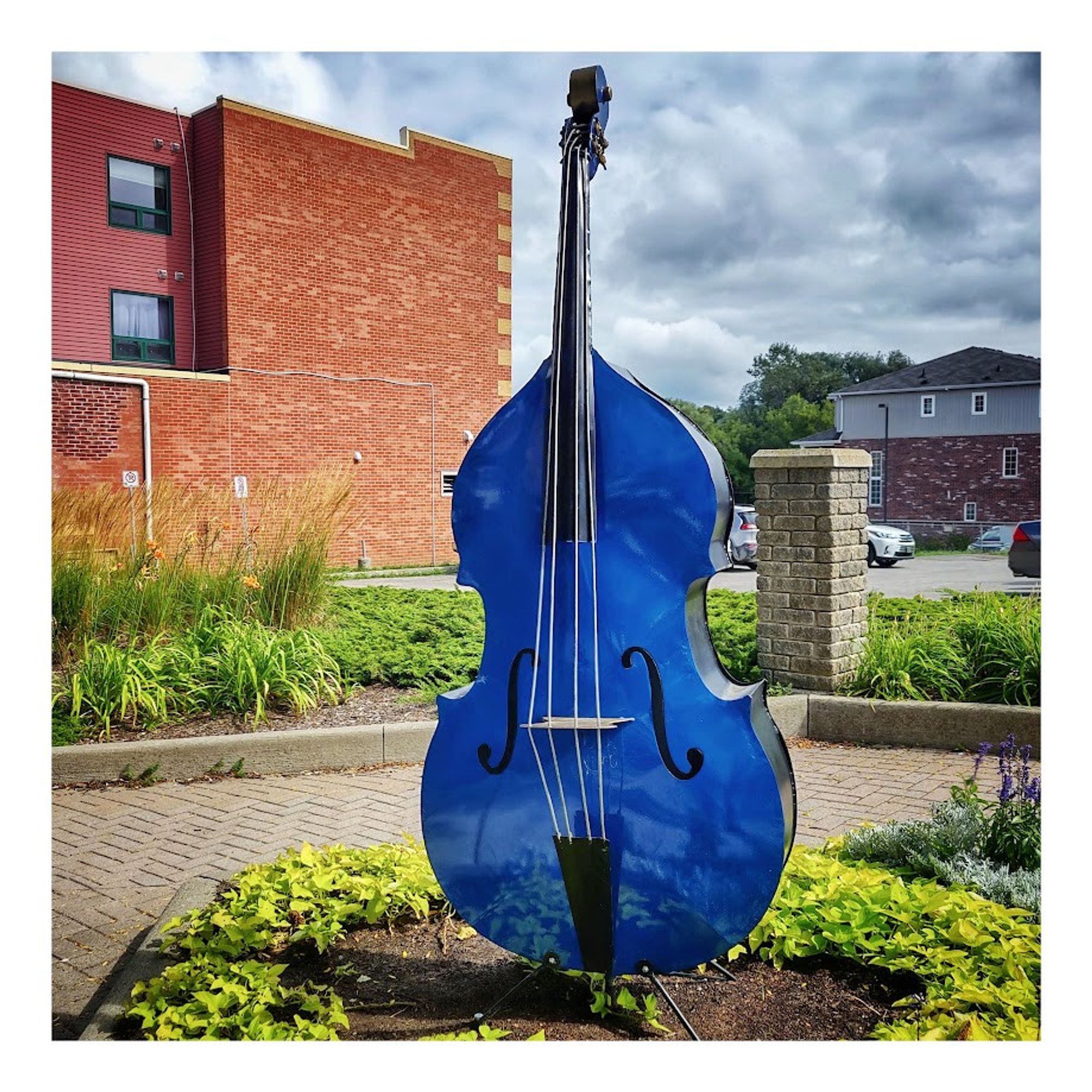 An oversized blue double bass in Orangeville Ontario