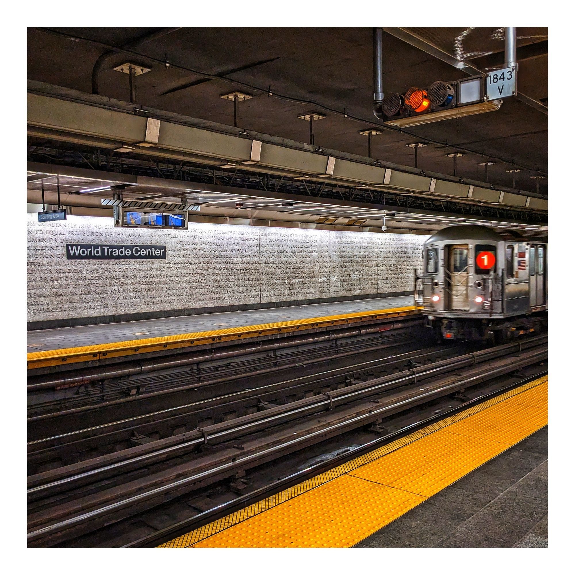 A South Ferry-bound 1 Train heads into World Trade Center Station in New York City