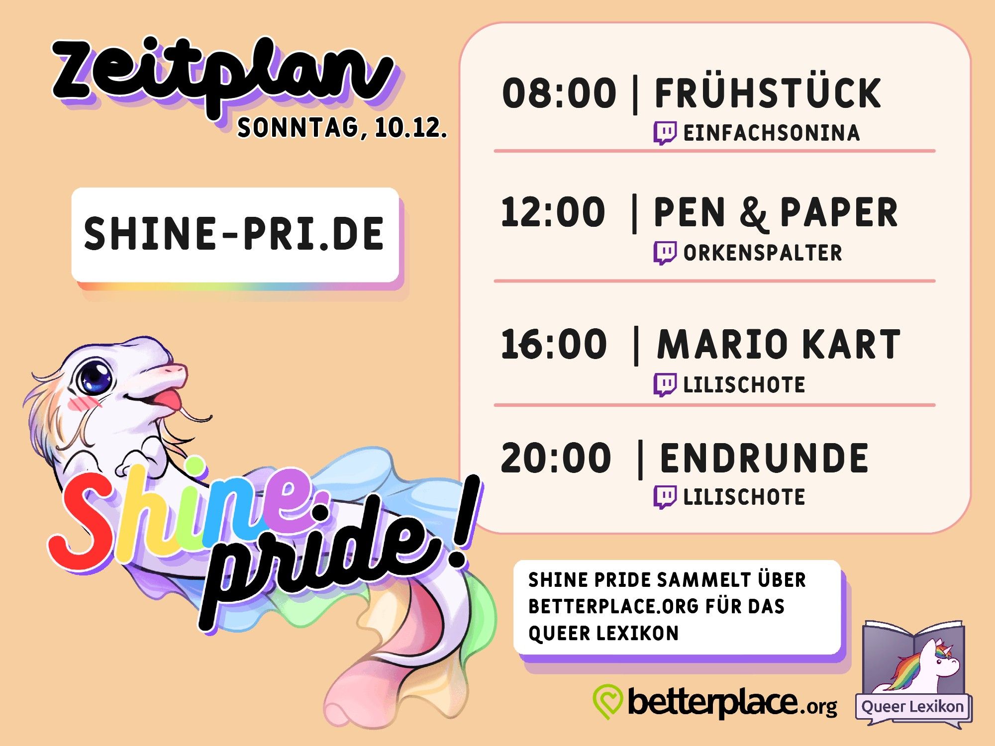 Sonntag 10.12. 8:00 Frühstück 12:00 Pen&Paper Orkenspalter 16:00 Mario Kart Lilischote 20:00 Endrunde Lilischote