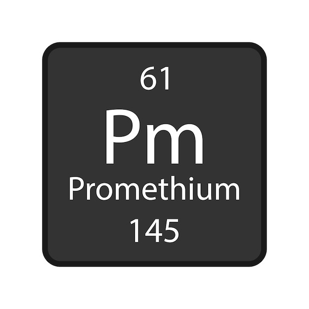 Promethium, Pm, número atómico 61 Massa atômica 145