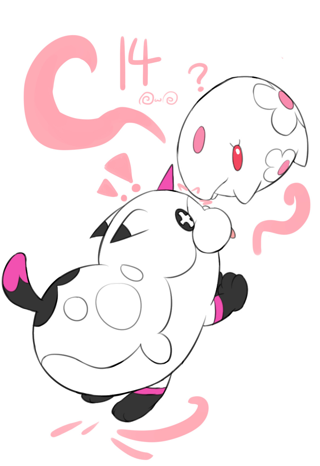 Drawing of Pokemon Munna bumping noses with Meow Wow from Kingdom Hearts.