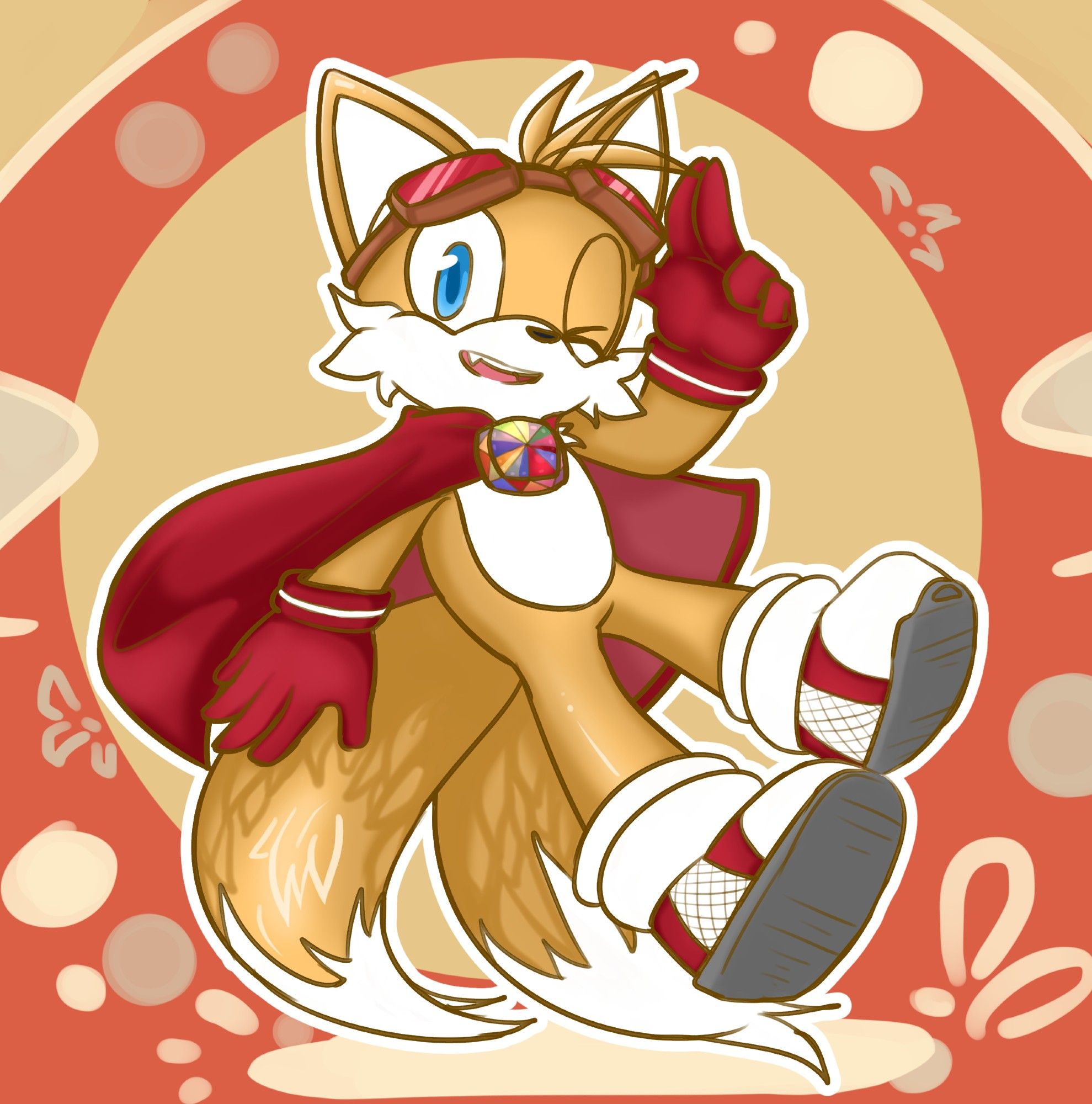 Art Trade with TailsFan2022 on DA! Tails wearing a special outfit TailsFan2022 designed.