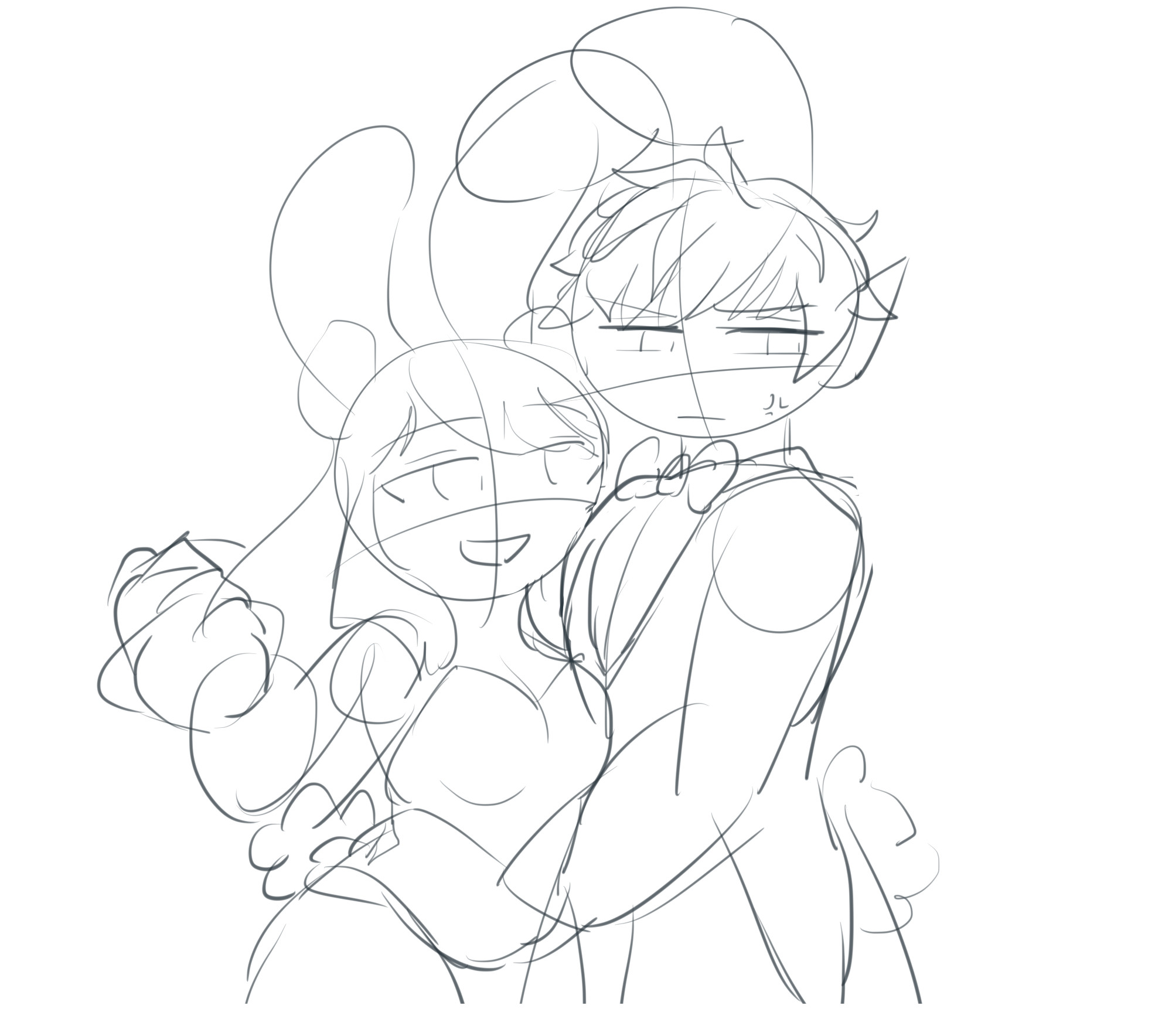 Rough sketch of Shiva and Varuna (PSO2) dressed in bunny suits.