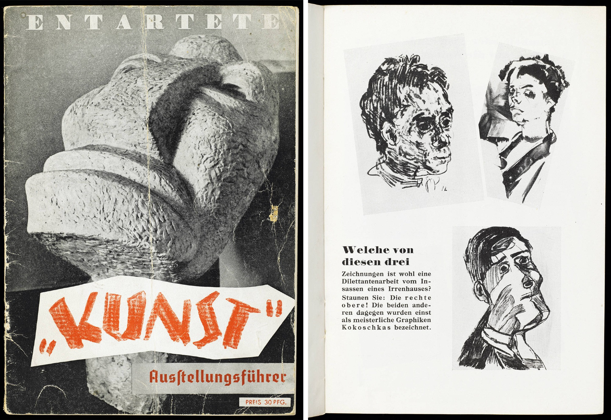 'Degenerate Art' exhibition catalogue, front cover (left) and p.31 (right), published by Verlag für Kultur- und Wirtschaftswerbung, 1937, Berlin, Germany. Museum no. 38041996105979. © Victoria and Albert Museum, London