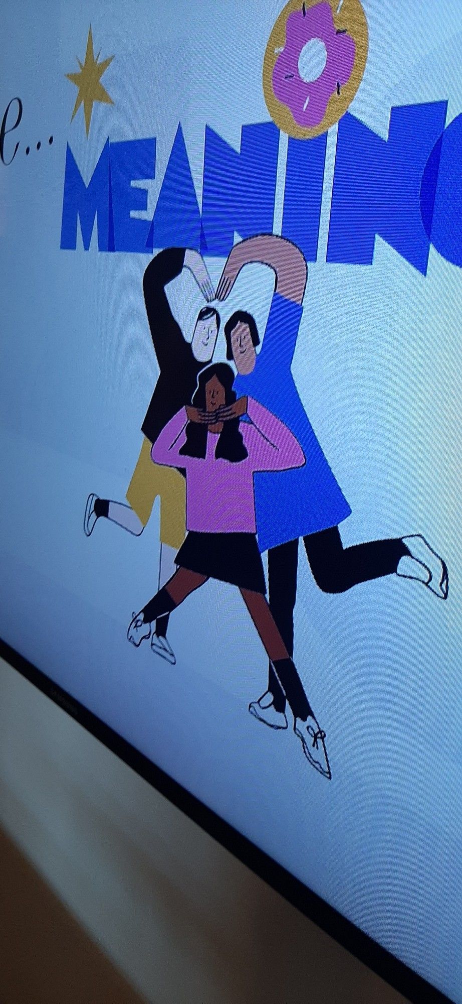 Three characters posing. One is wearing a black shirt and yellow shorts. One is wearing a pink shirt and black skirt. One is wearing a blue shirt and black pants.