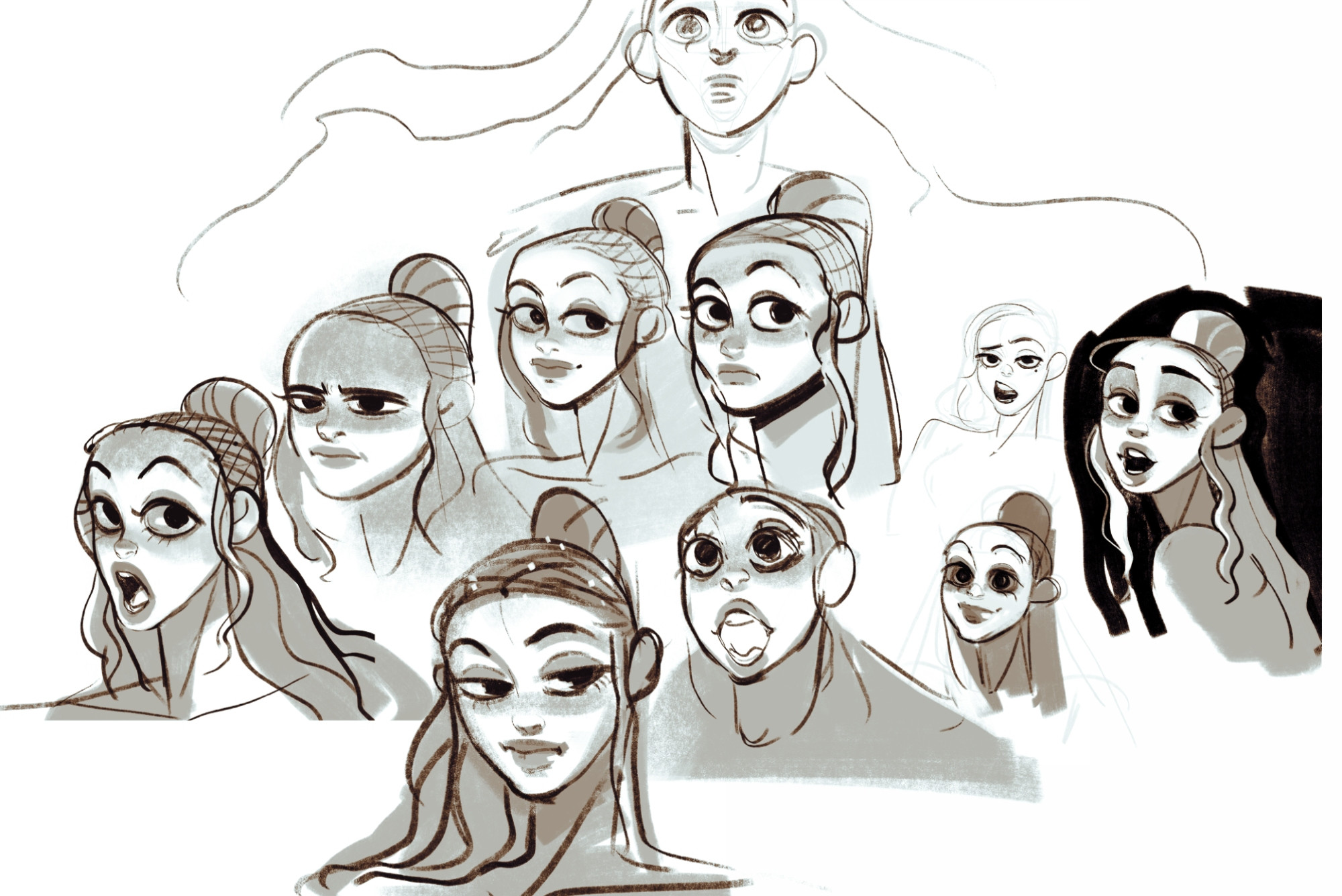 drawings or a woman's face. Different expressions.  
