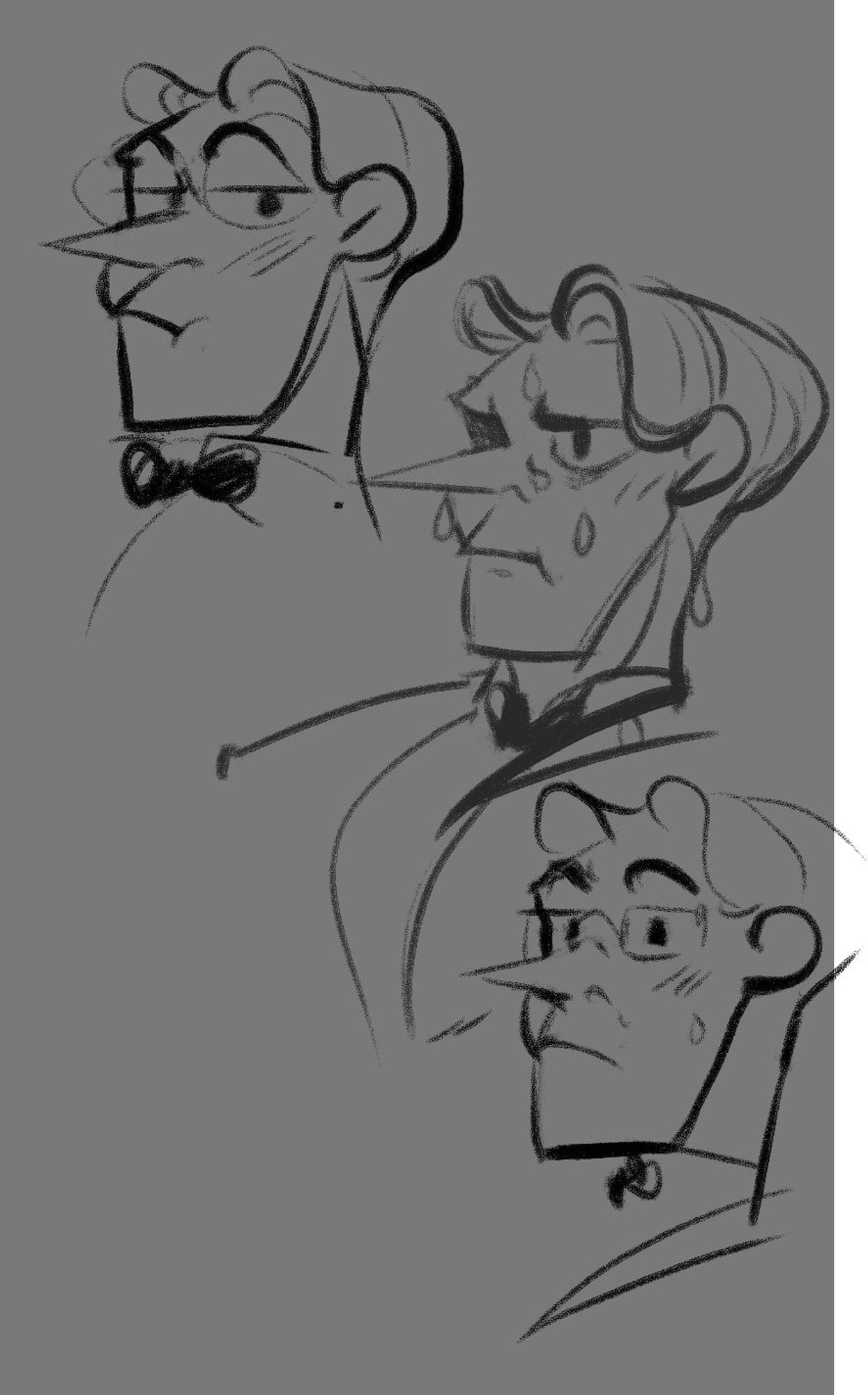 Sketches of Lore Olympus Hades wearing glasses.