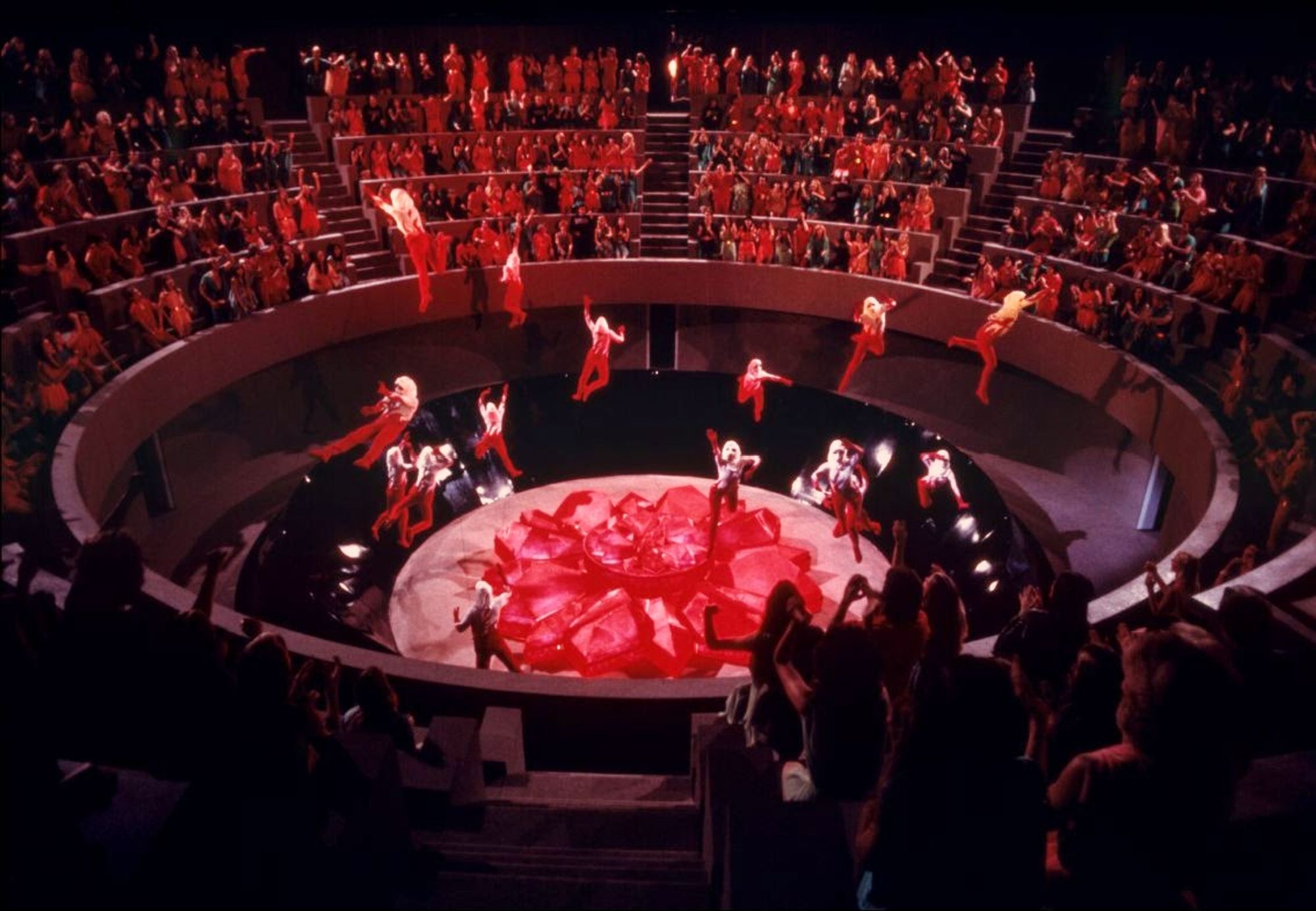 Still from film Logan's Run in which middle aged people like me are ceremoniously levitated and appropriately shot to death before they can become olds and ruin everything