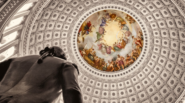 photo of the U.S. Capitol Dome Rotunda taken from floor level