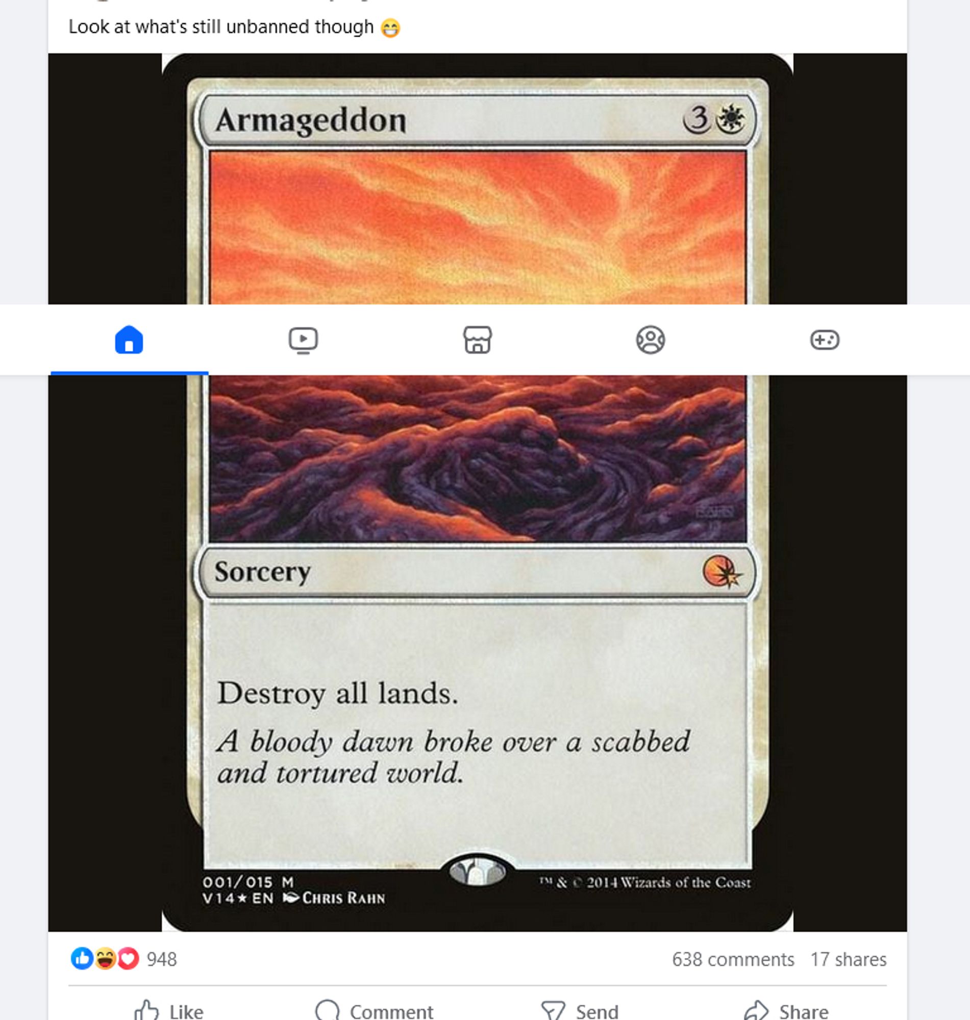 Armageddon Magic card, meant to stand in for all land destruction cards.