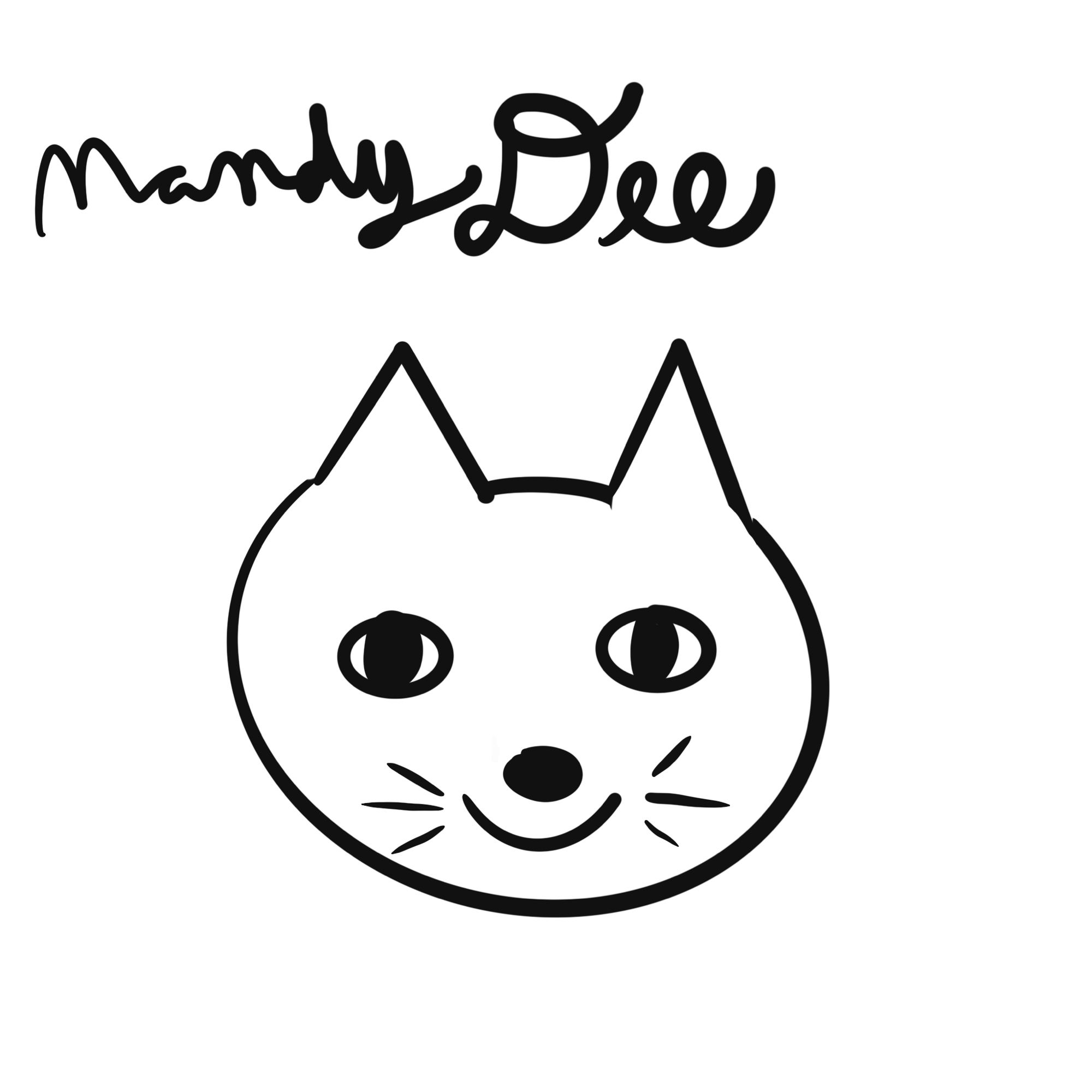 A simple “cat” avatar. Signed with “MandyDee” in cursive