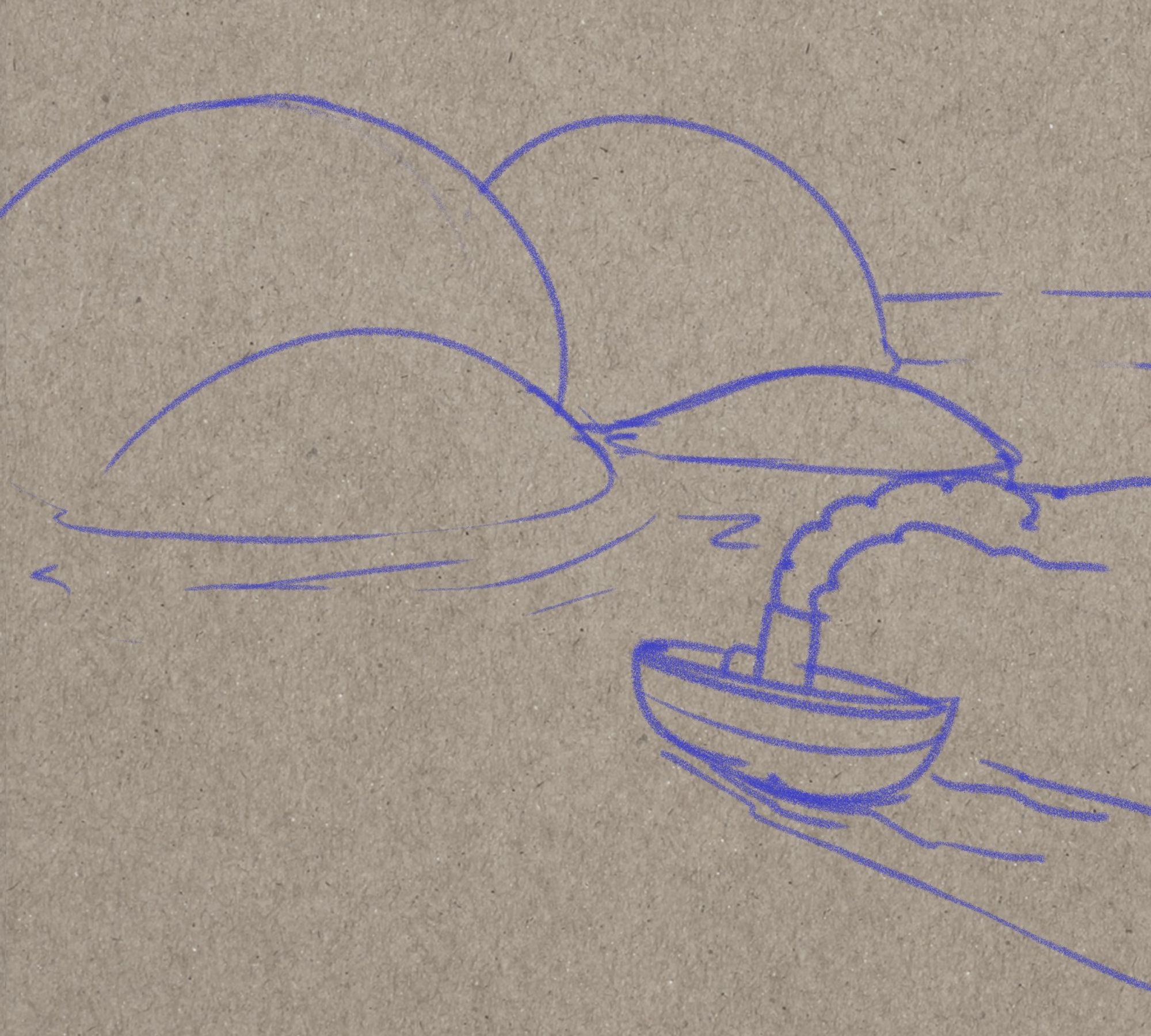 a teeny tiny boat sails towards pillowcheeks canyon, which looks suspiciously like a big ol' butt