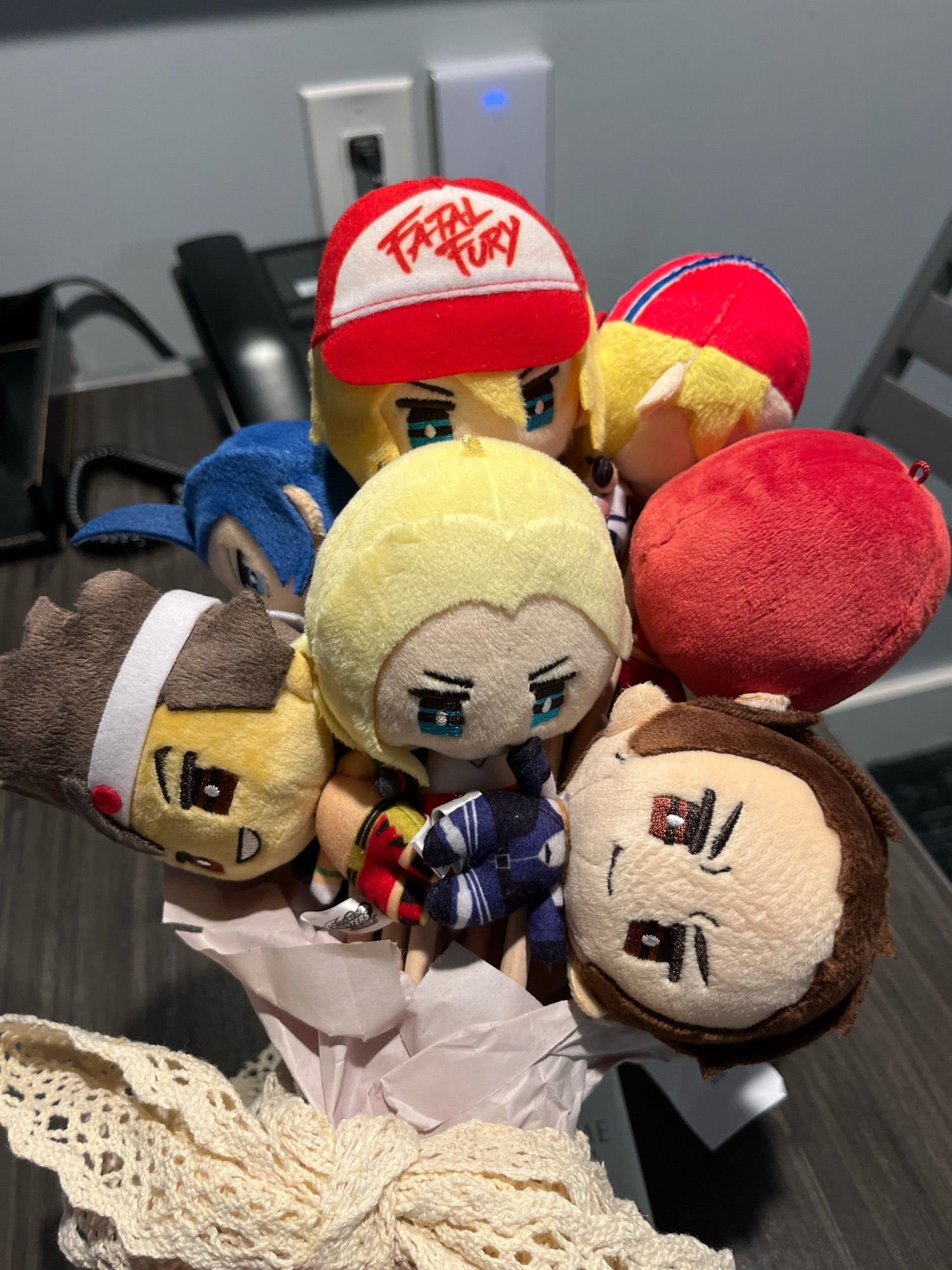 a different angle of the plush bundle, showing different characters.