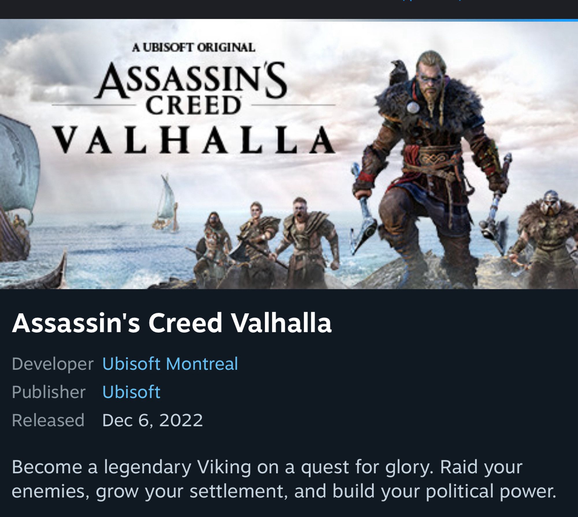 Screenshot of assassin’s creed Valhalla on steam