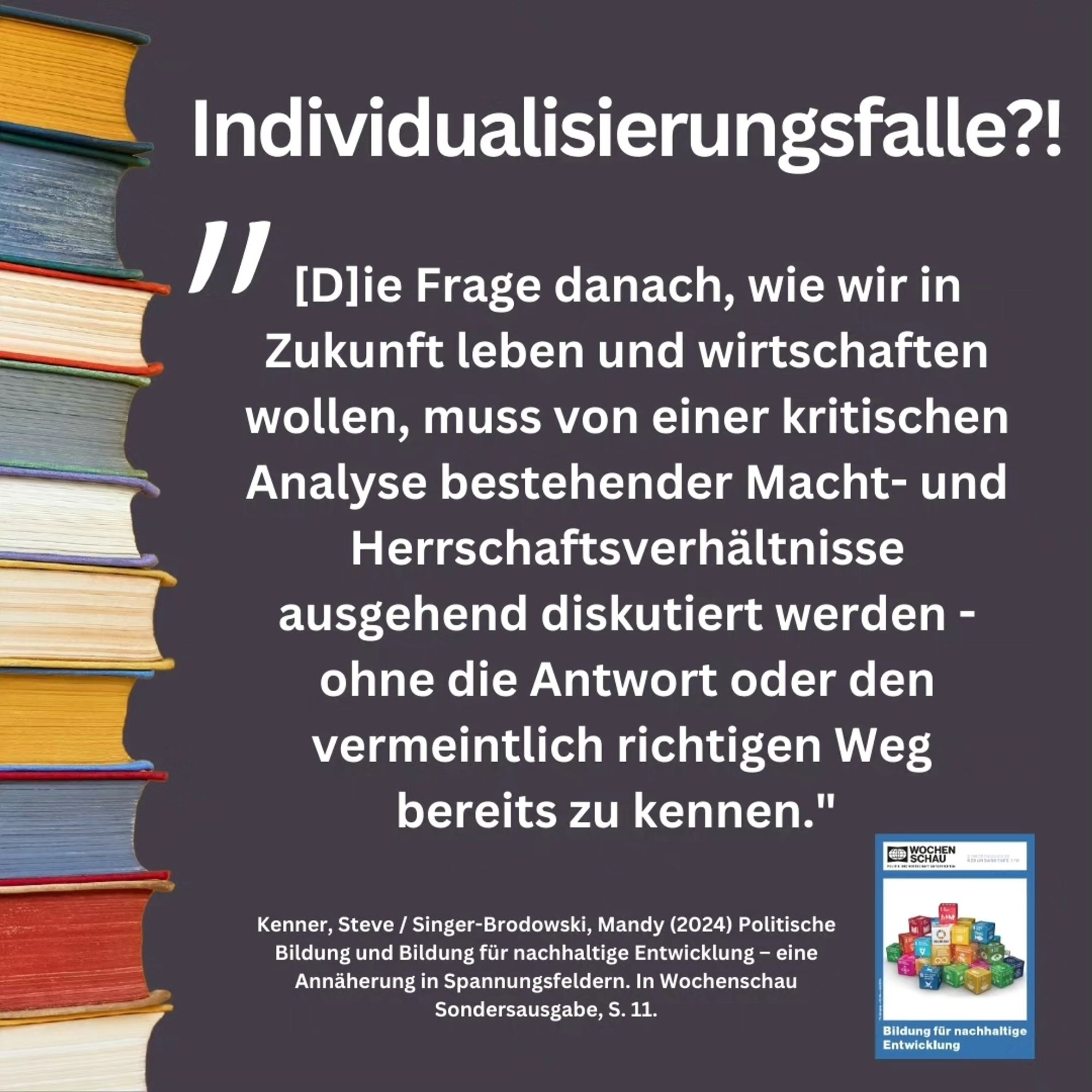 Zitat aus der Publikation: "[D]ie Frage danach, wie wir in Zukunft leben und wirtschaften wollen, muss von einer kritischen Analyse bestehender Macht- und Herrschaftsverhältnisse ausgehend diskutiert werden - ohne die Antwort oder den vermeintlich richtigen Weg 

bereits zu kennen."