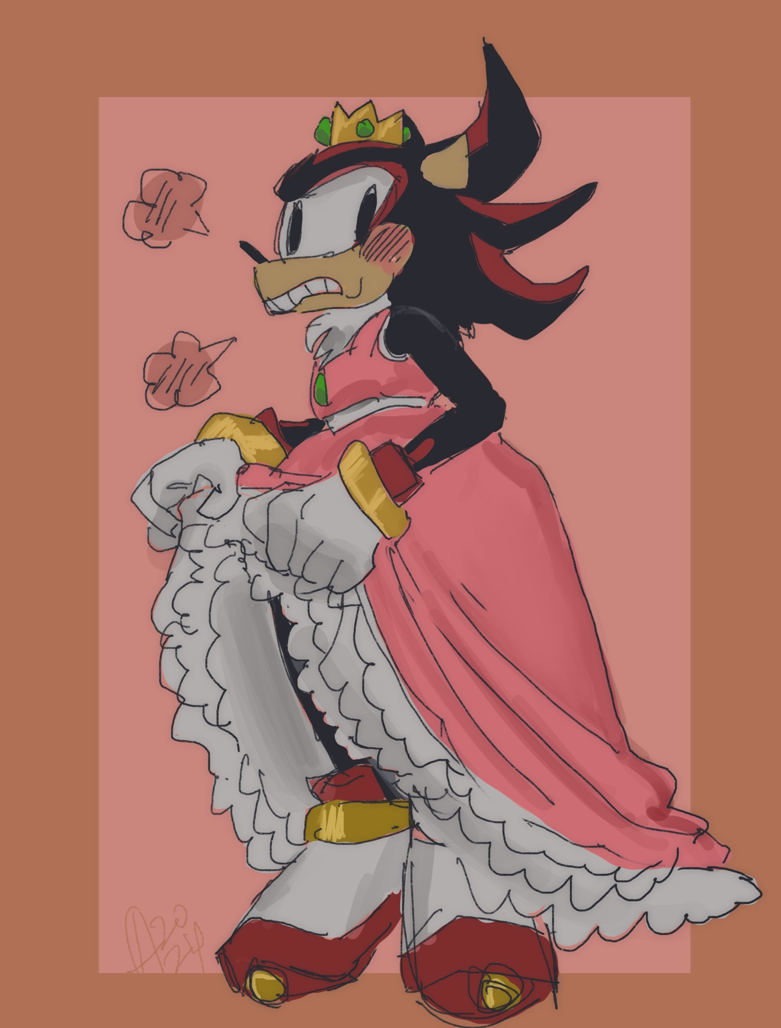 that is totally shadow the hedgehog in a princess peach inspired dress!