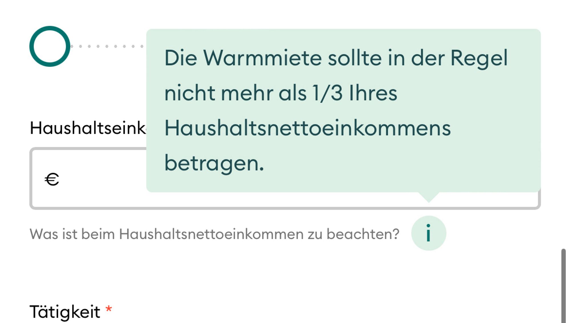 Hinweis in einem Wohnungsgesuch-Portal einer Wohnungsbaugesellschaft: „Die Warmmiete sollte in der Regel nicht mehr als 1/3 Ihres Haushaltsnettoeinkommems betragen.“