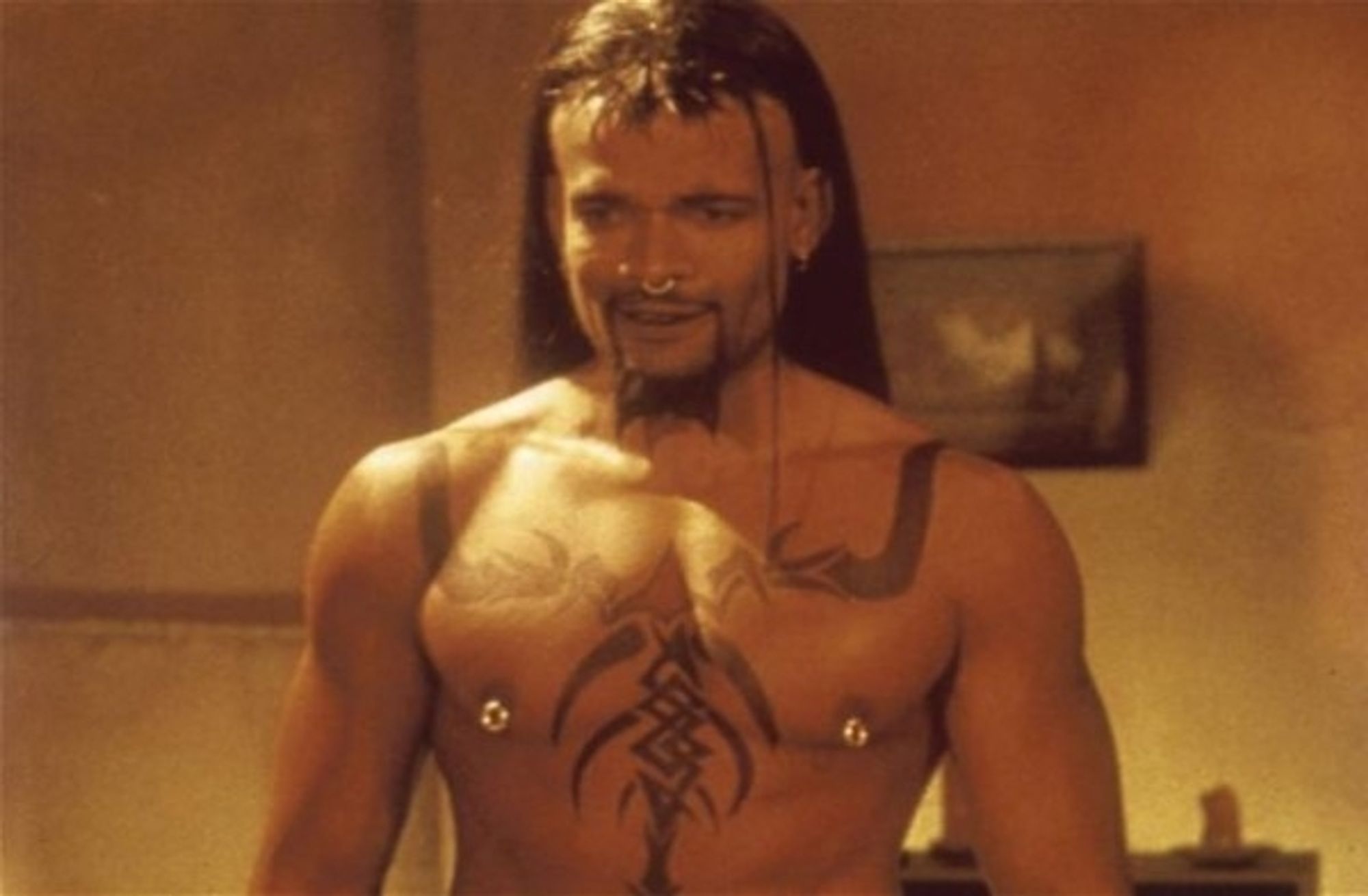 Mario Van Peebles in Highlander 3 with no shirt and pierced nipples