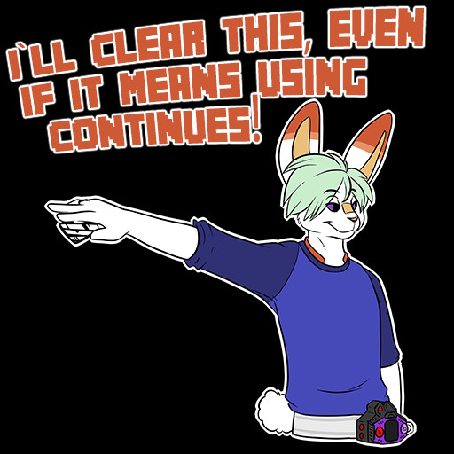 The pic is of an anthro scorbunny with light green hair. He has purple pupil and black sclera. He's wearing a two tone blue shirt, and a black and purple and red belt bucklet (Buggle Driver from Kamen Rider Ex-Aid), and is holding up a device in his right hand.