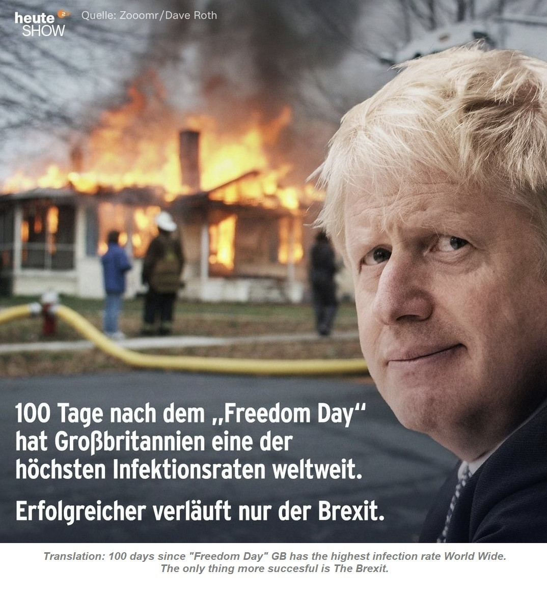 boris johnson outside a burning house. 