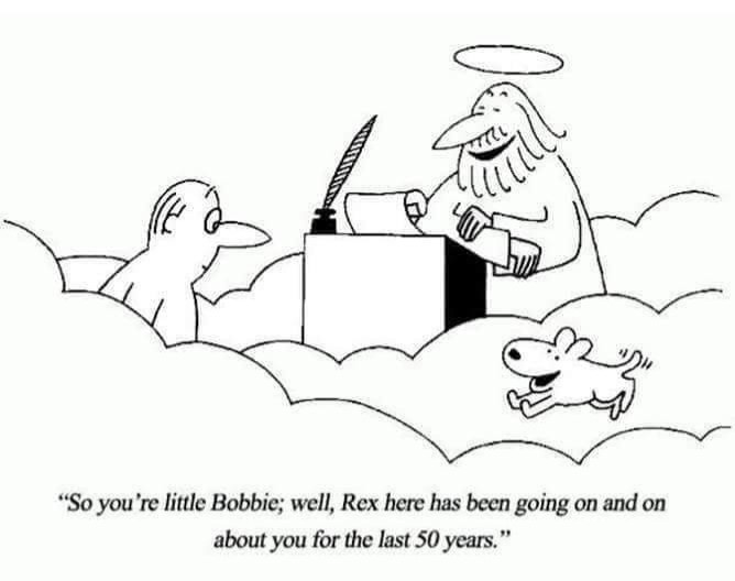 Rex has been going on about you for the last 50 years
Charles Barsotti
New Yorker Cartoons
